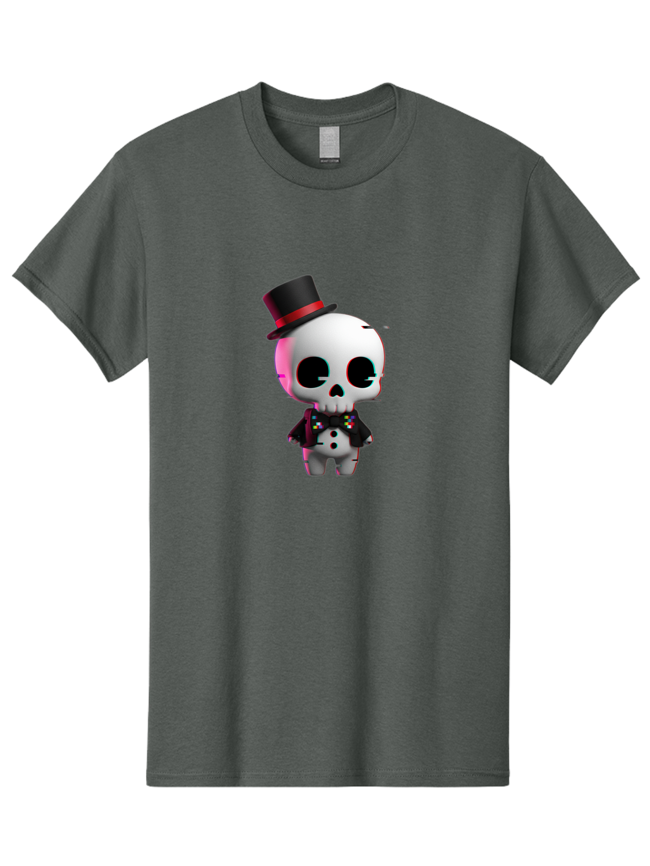 Skull-With-Top-Hat-And-Bow-Tie-1 Men'S Graphic Tee, 100% Cotton, Comfortable Casual Summer Wear, Machine Washable, 3D Rendered Skull, Top Hat And Bow Tie, Gothic Style, Digital Art, Skeleton Character, Colorful Bow Tie, Black Hat, Spooky Chic, Bad623 15