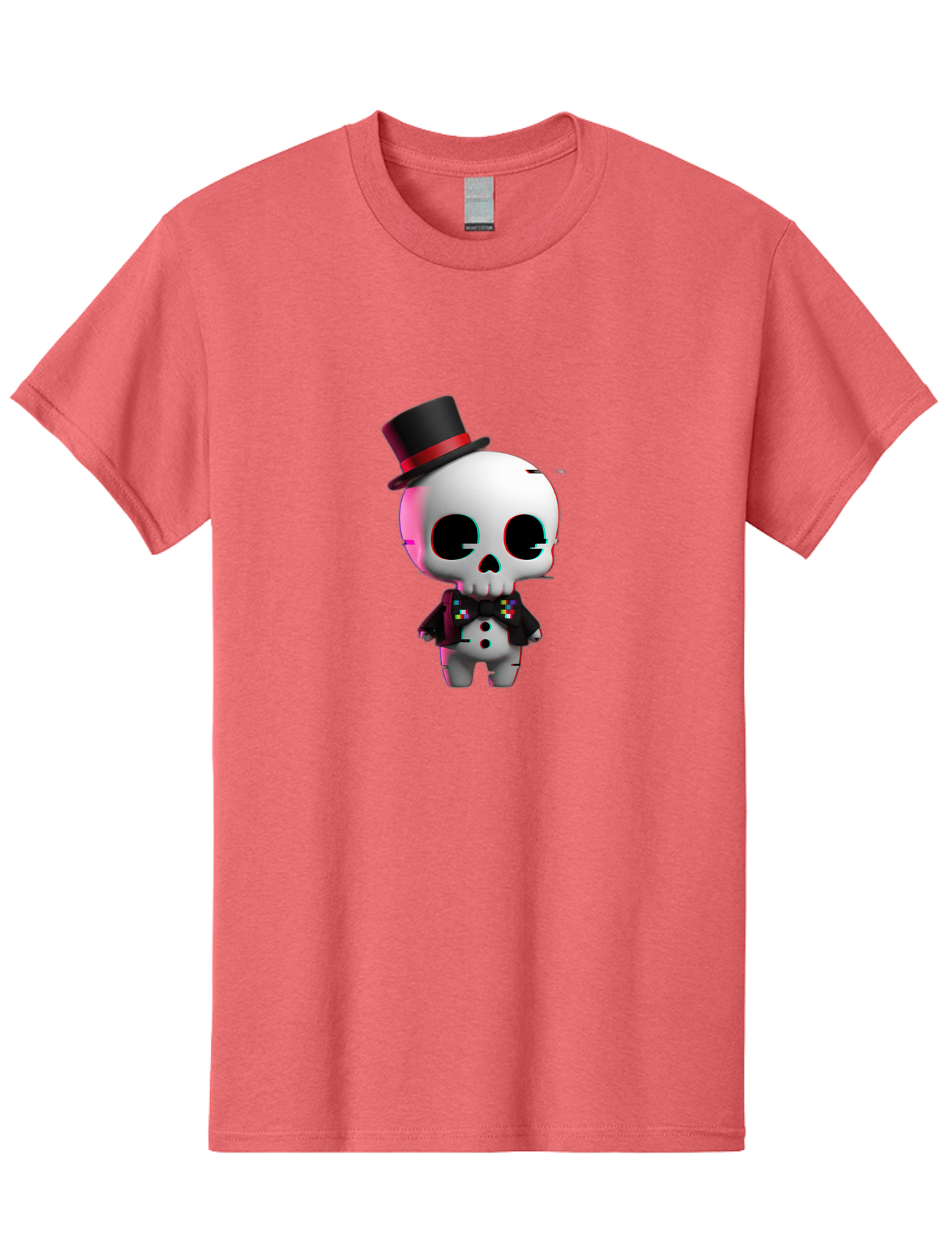 Skull-With-Top-Hat-And-Bow-Tie-1 Men'S Graphic Tee, 100% Cotton, Comfortable Casual Summer Wear, Machine Washable, 3D Rendered Skull, Top Hat And Bow Tie, Gothic Style, Digital Art, Skeleton Character, Colorful Bow Tie, Black Hat, Spooky Chic, Bad623 6