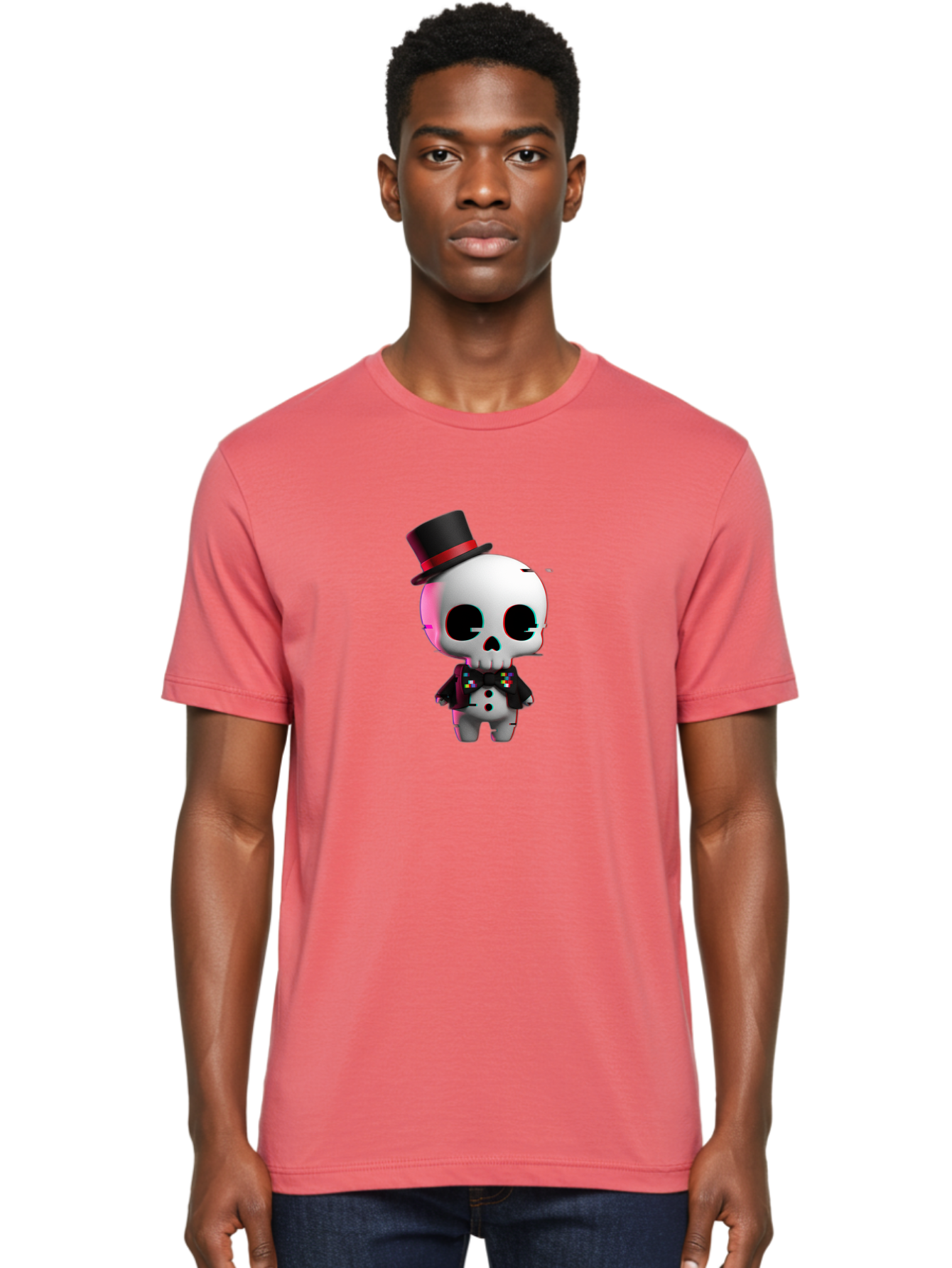 Skull-With-Top-Hat-And-Bow-Tie-1 Men'S Graphic Tee, 100% Cotton, Comfortable Casual Summer Wear, Machine Washable, 3D Rendered Skull, Top Hat And Bow Tie, Gothic Style, Digital Art, Skeleton Character, Colorful Bow Tie, Black Hat, Spooky Chic, Bad623 21