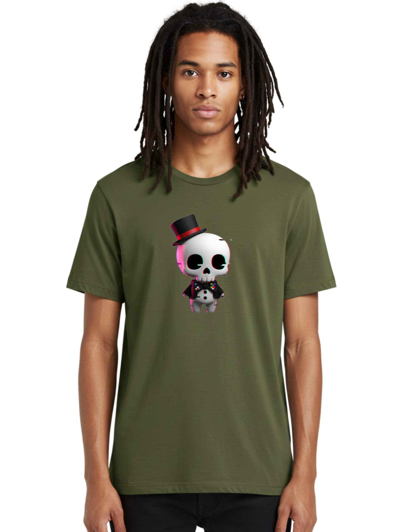 Skull-With-Top-Hat-And-Bow-Tie-1 Men'S Graphic Tee, 100% Cotton, Comfortable Casual Summer Wear, Machine Washable, 3D Rendered Skull, Top Hat And Bow Tie, Gothic Style, Digital Art, Skeleton Character, Colorful Bow Tie, Black Hat, Spooky Chic, Bad623 18