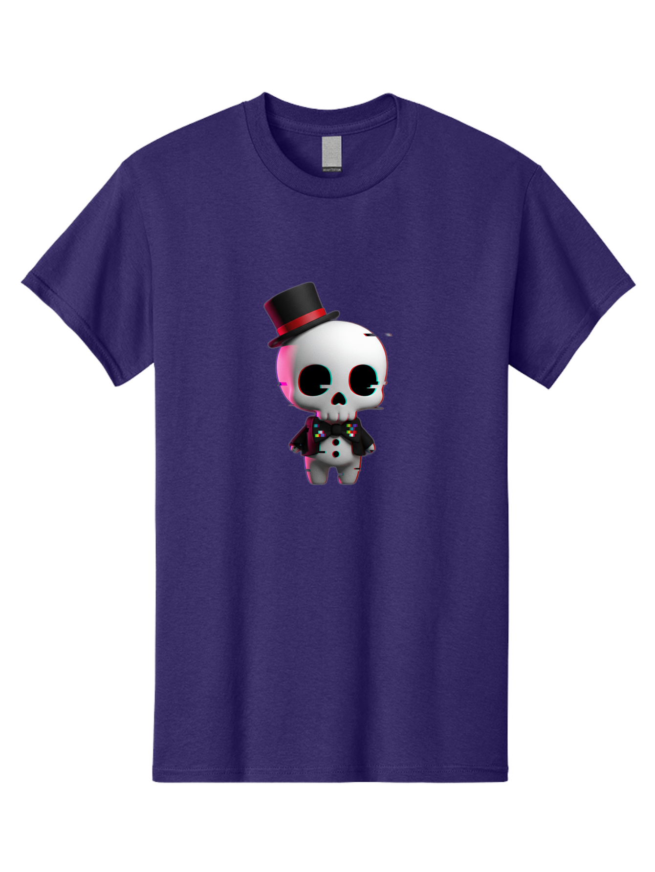 Skull-With-Top-Hat-And-Bow-Tie-1 Men'S Graphic Tee, 100% Cotton, Comfortable Casual Summer Wear, Machine Washable, 3D Rendered Skull, Top Hat And Bow Tie, Gothic Style, Digital Art, Skeleton Character, Colorful Bow Tie, Black Hat, Spooky Chic, Bad623 7