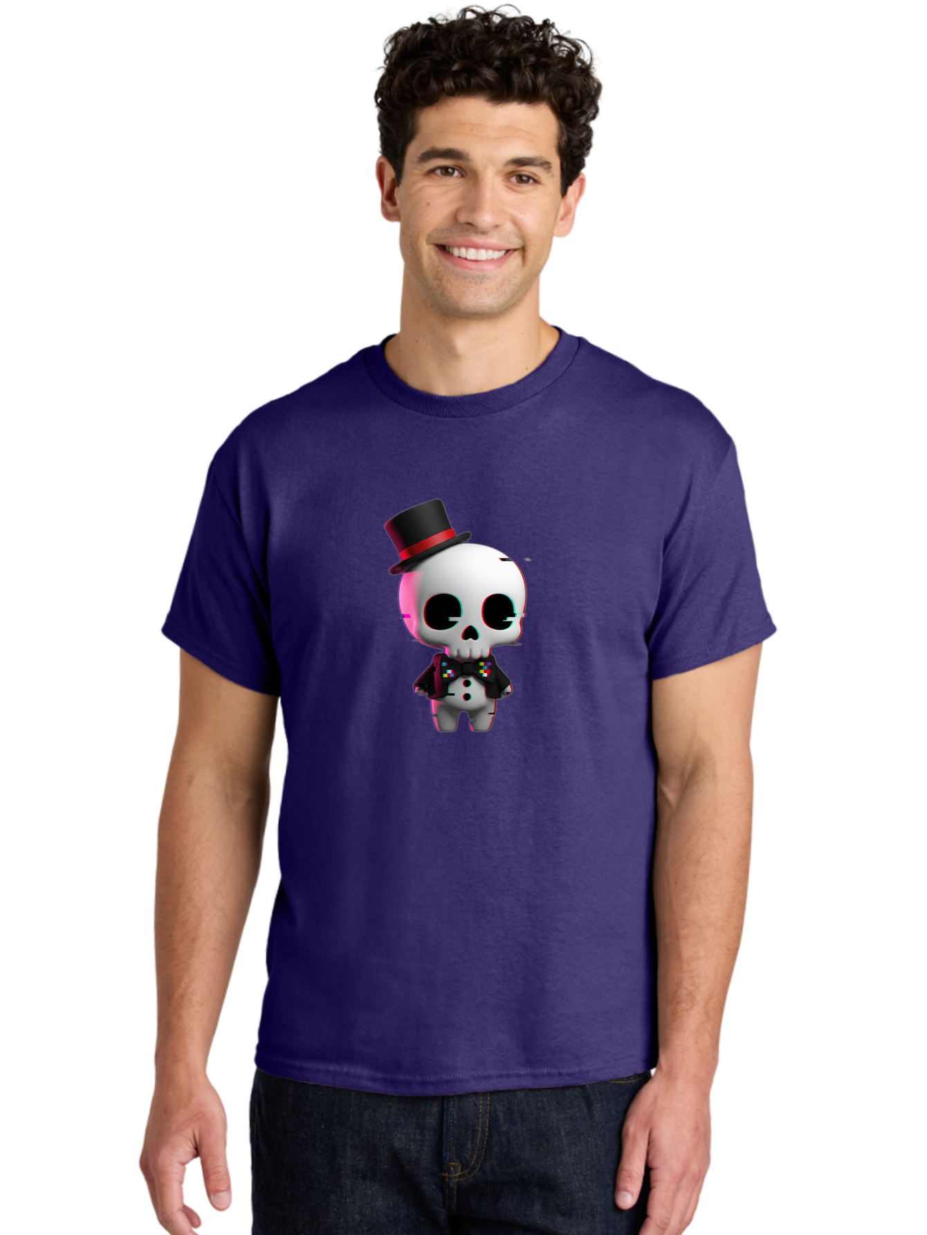 Skull-With-Top-Hat-And-Bow-Tie-1 Men'S Graphic Tee, 100% Cotton, Comfortable Casual Summer Wear, Machine Washable, 3D Rendered Skull, Top Hat And Bow Tie, Gothic Style, Digital Art, Skeleton Character, Colorful Bow Tie, Black Hat, Spooky Chic, Bad623 22