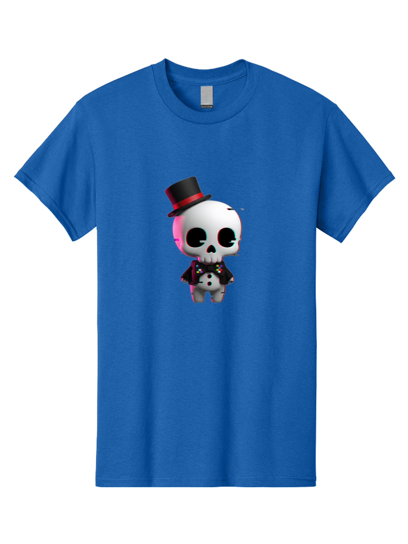 Skull-With-Top-Hat-And-Bow-Tie-1 Men'S Graphic Tee, 100% Cotton, Comfortable Casual Summer Wear, Machine Washable, 3D Rendered Skull, Top Hat And Bow Tie, Gothic Style, Digital Art, Skeleton Character, Colorful Bow Tie, Black Hat, Spooky Chic, Bad623 13