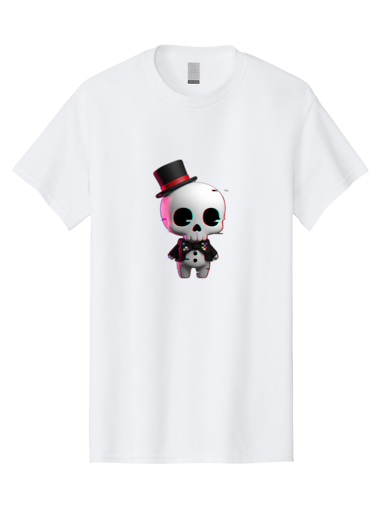 Skull-With-Top-Hat-And-Bow-Tie-1 Men'S Graphic Tee, 100% Cotton, Comfortable Casual Summer Wear, Machine Washable, 3D Rendered Skull, Top Hat And Bow Tie, Gothic Style, Digital Art, Skeleton Character, Colorful Bow Tie, Black Hat, Spooky Chic, Bad623 8