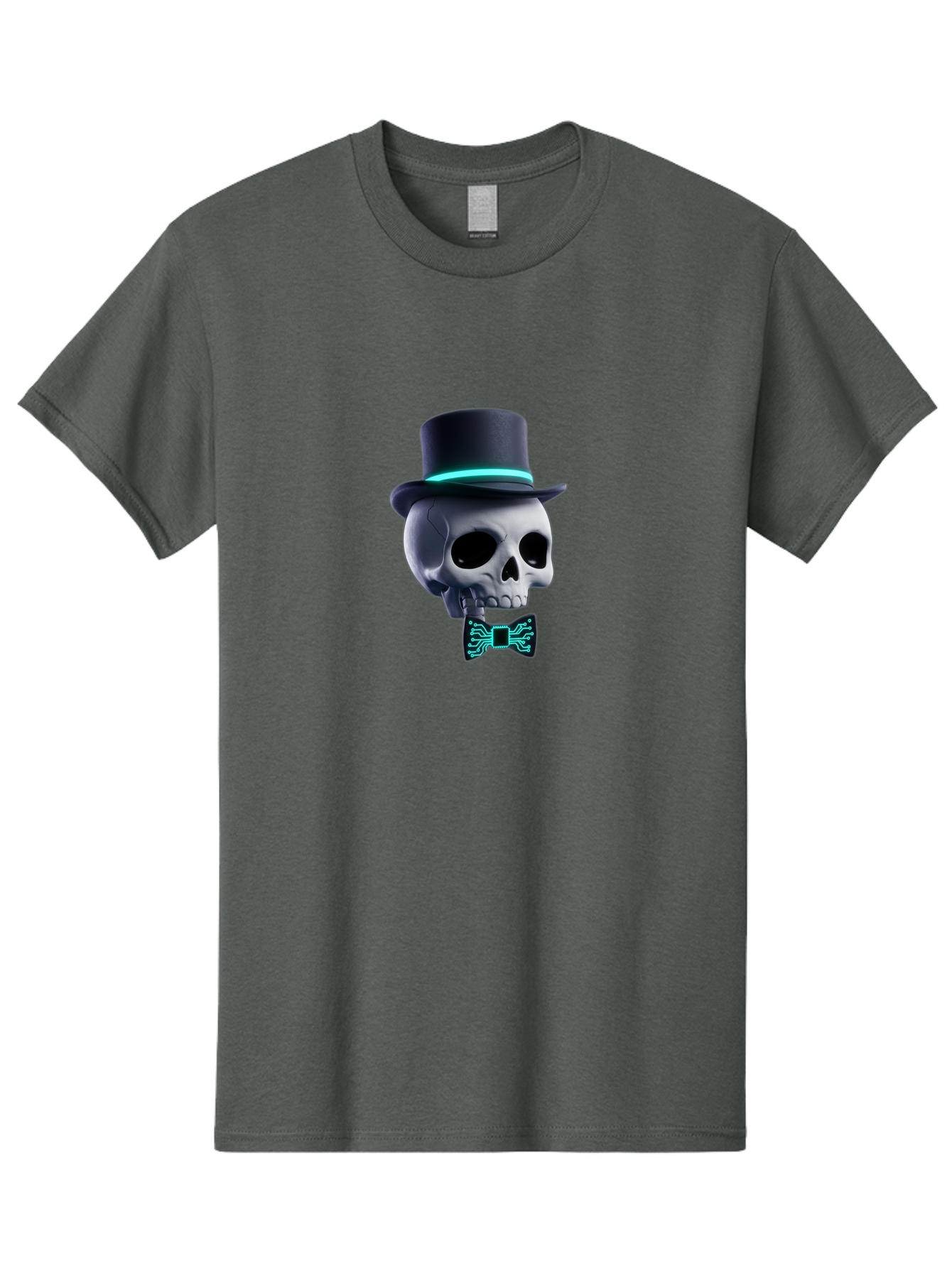 Skull-With-Top-Hat-And-Bow-Tie-2 Men'S Graphic Tee, 100% Cotton, Comfortable Casual Summer Wear, Machine Washable, Skull With Top Hat, Cyberpunk Style, Futuristic, Circuit Board, Bow Tie, Glowing Neon, Tech-Inspired Art, Gothic Chic, Bad624 8