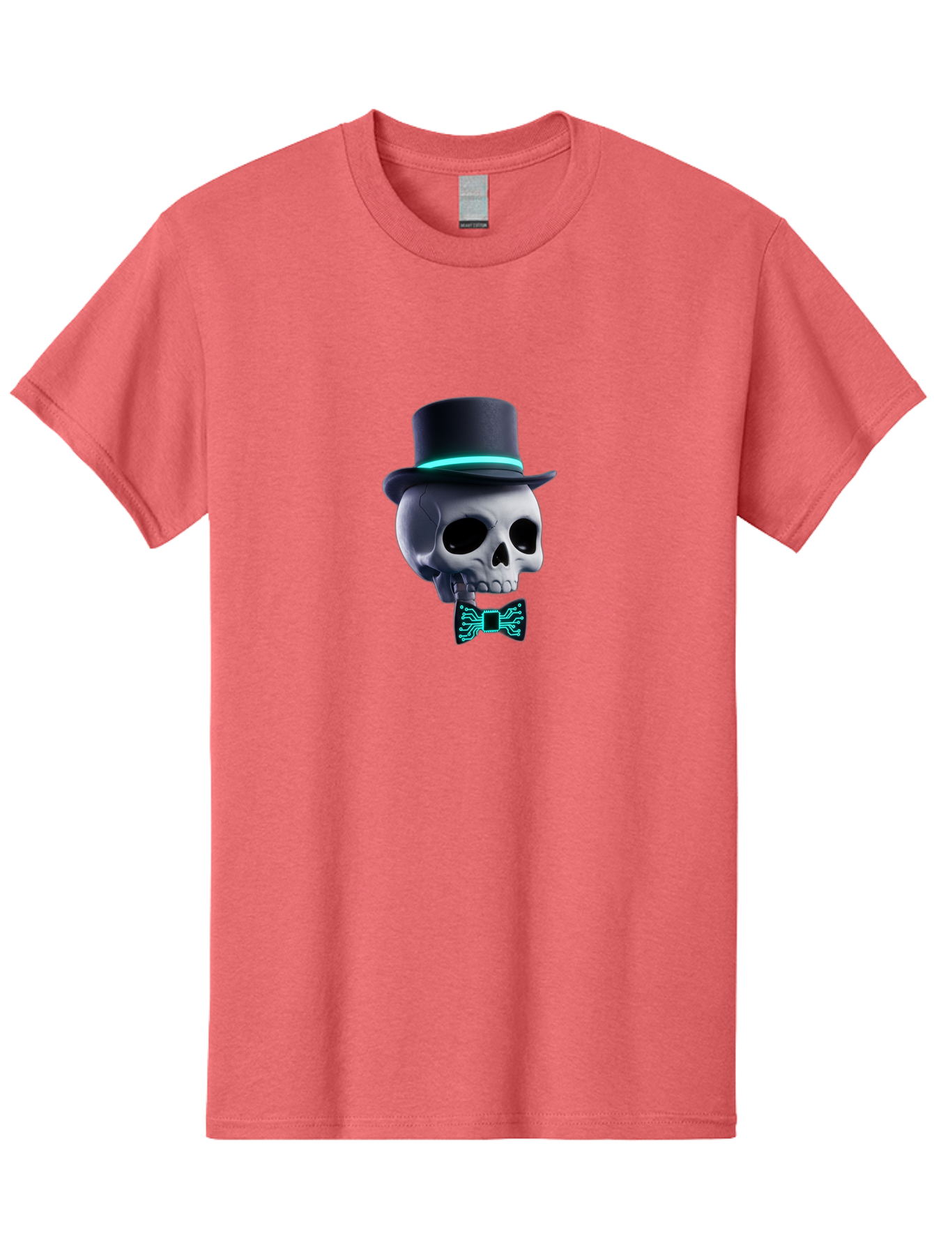 Skull-With-Top-Hat-And-Bow-Tie-2 Men'S Graphic Tee, 100% Cotton, Comfortable Casual Summer Wear, Machine Washable, Skull With Top Hat, Cyberpunk Style, Futuristic, Circuit Board, Bow Tie, Glowing Neon, Tech-Inspired Art, Gothic Chic, Bad624 5
