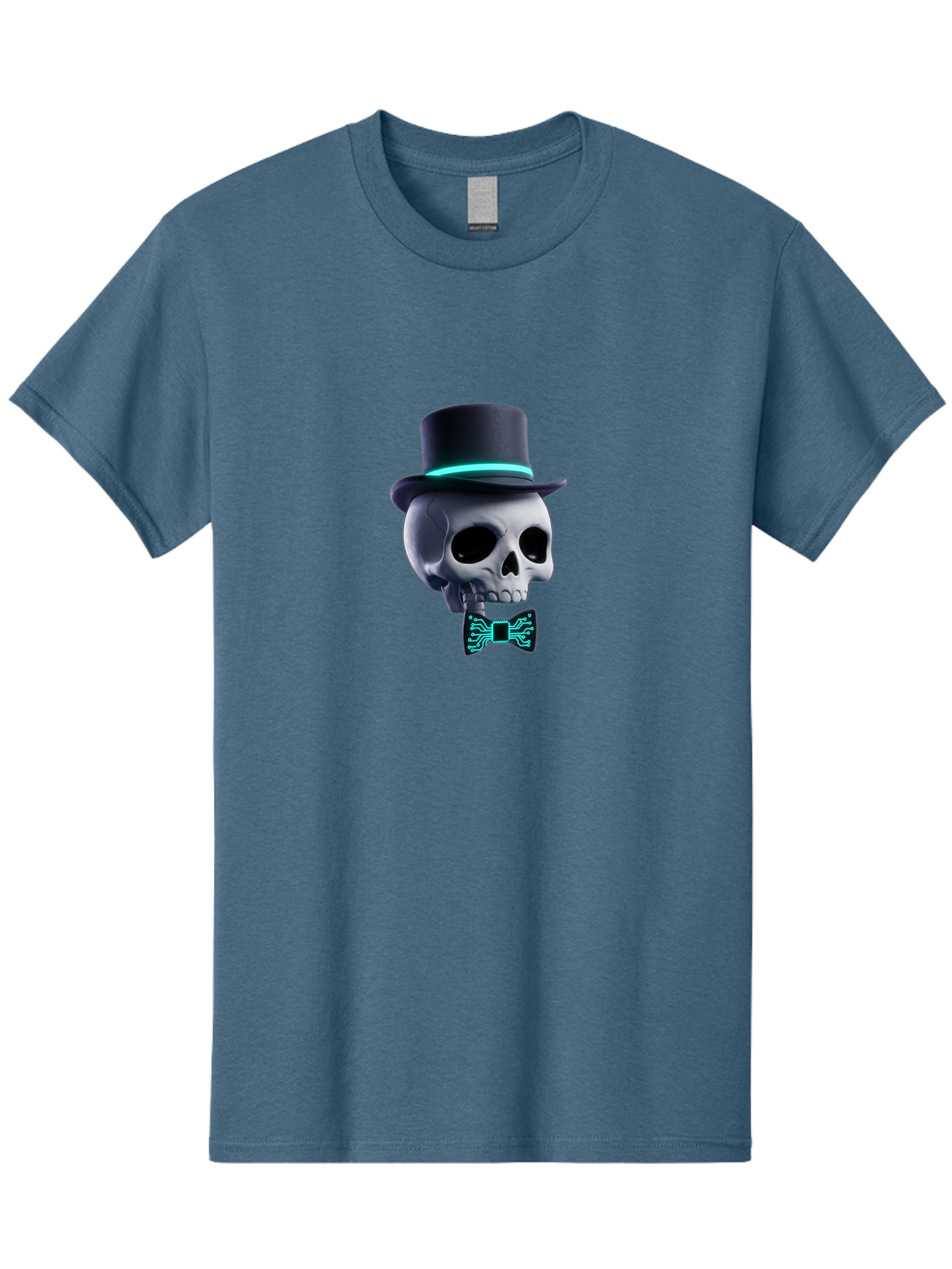 Skull-With-Top-Hat-And-Bow-Tie-2 Men'S Graphic Tee, 100% Cotton, Comfortable Casual Summer Wear, Machine Washable, Skull With Top Hat, Cyberpunk Style, Futuristic, Circuit Board, Bow Tie, Glowing Neon, Tech-Inspired Art, Gothic Chic, Bad624 6