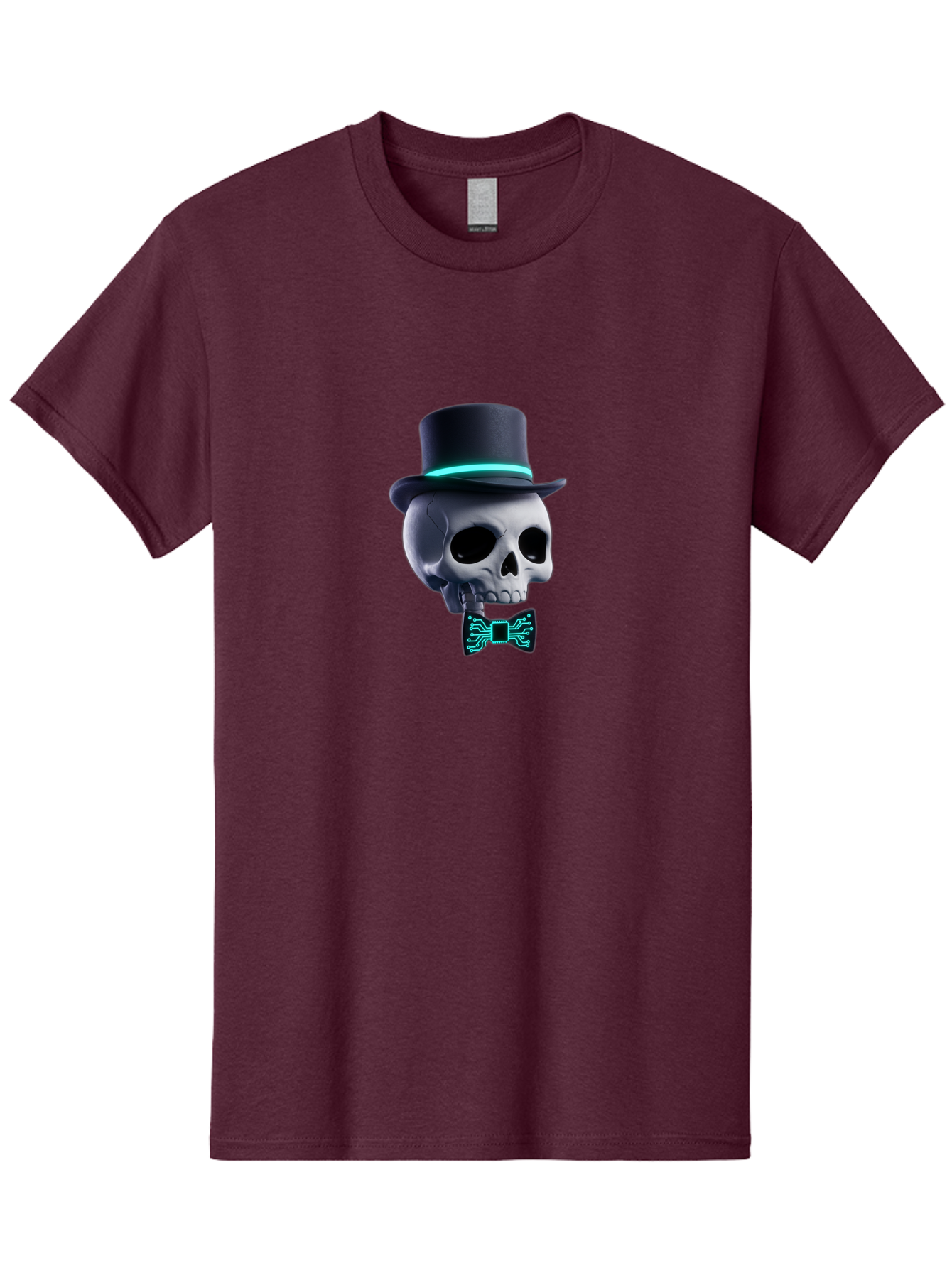 Skull-With-Top-Hat-And-Bow-Tie-2 Men'S Graphic Tee, 100% Cotton, Comfortable Casual Summer Wear, Machine Washable, Skull With Top Hat, Cyberpunk Style, Futuristic, Circuit Board, Bow Tie, Glowing Neon, Tech-Inspired Art, Gothic Chic, Bad624 14