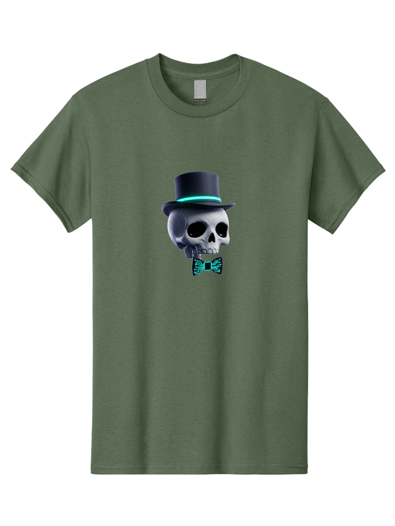 Skull-With-Top-Hat-And-Bow-Tie-2 Men'S Graphic Tee, 100% Cotton, Comfortable Casual Summer Wear, Machine Washable, Skull With Top Hat, Cyberpunk Style, Futuristic, Circuit Board, Bow Tie, Glowing Neon, Tech-Inspired Art, Gothic Chic, Bad624 10