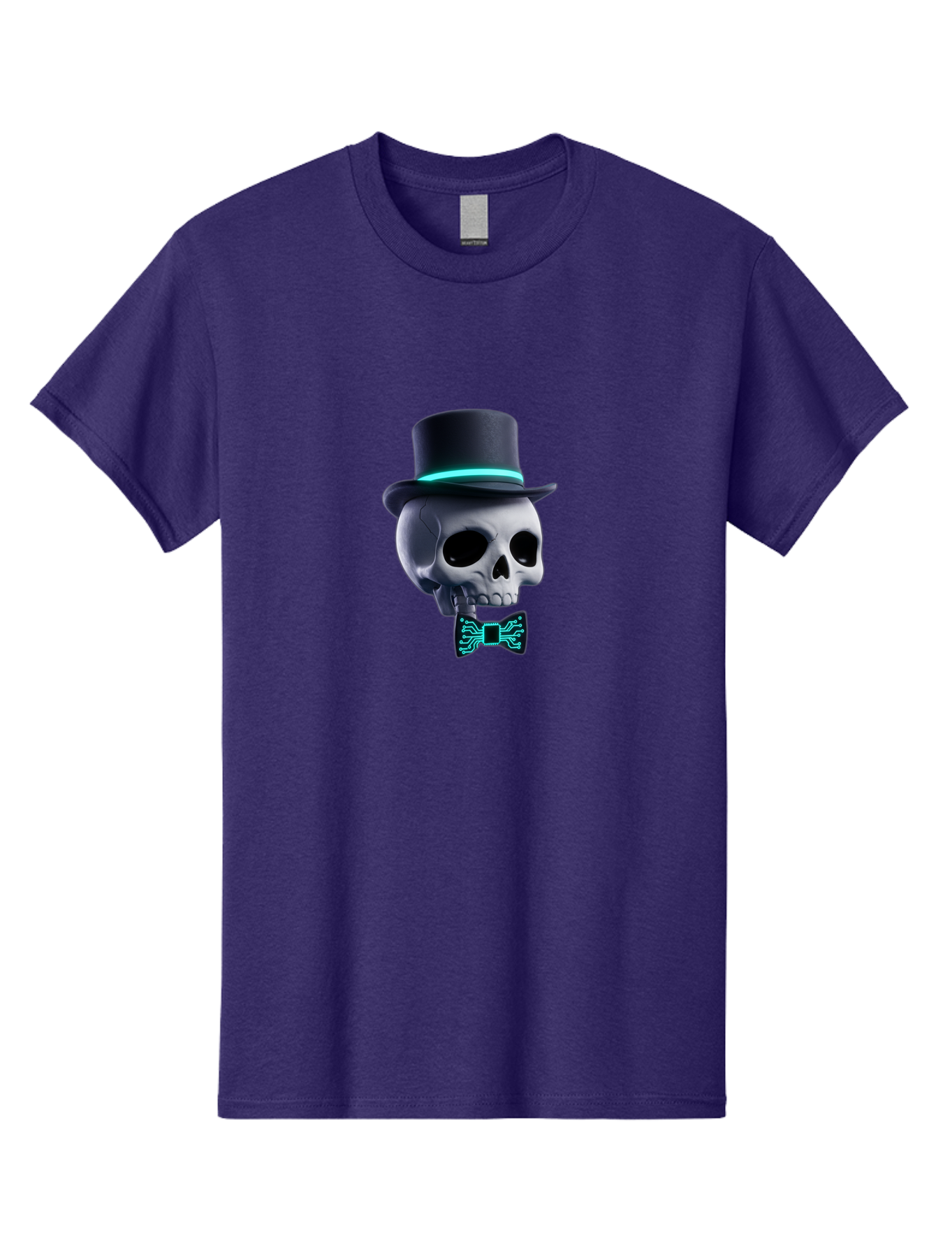 Skull-With-Top-Hat-And-Bow-Tie-2 Men'S Graphic Tee, 100% Cotton, Comfortable Casual Summer Wear, Machine Washable, Skull With Top Hat, Cyberpunk Style, Futuristic, Circuit Board, Bow Tie, Glowing Neon, Tech-Inspired Art, Gothic Chic, Bad624 12