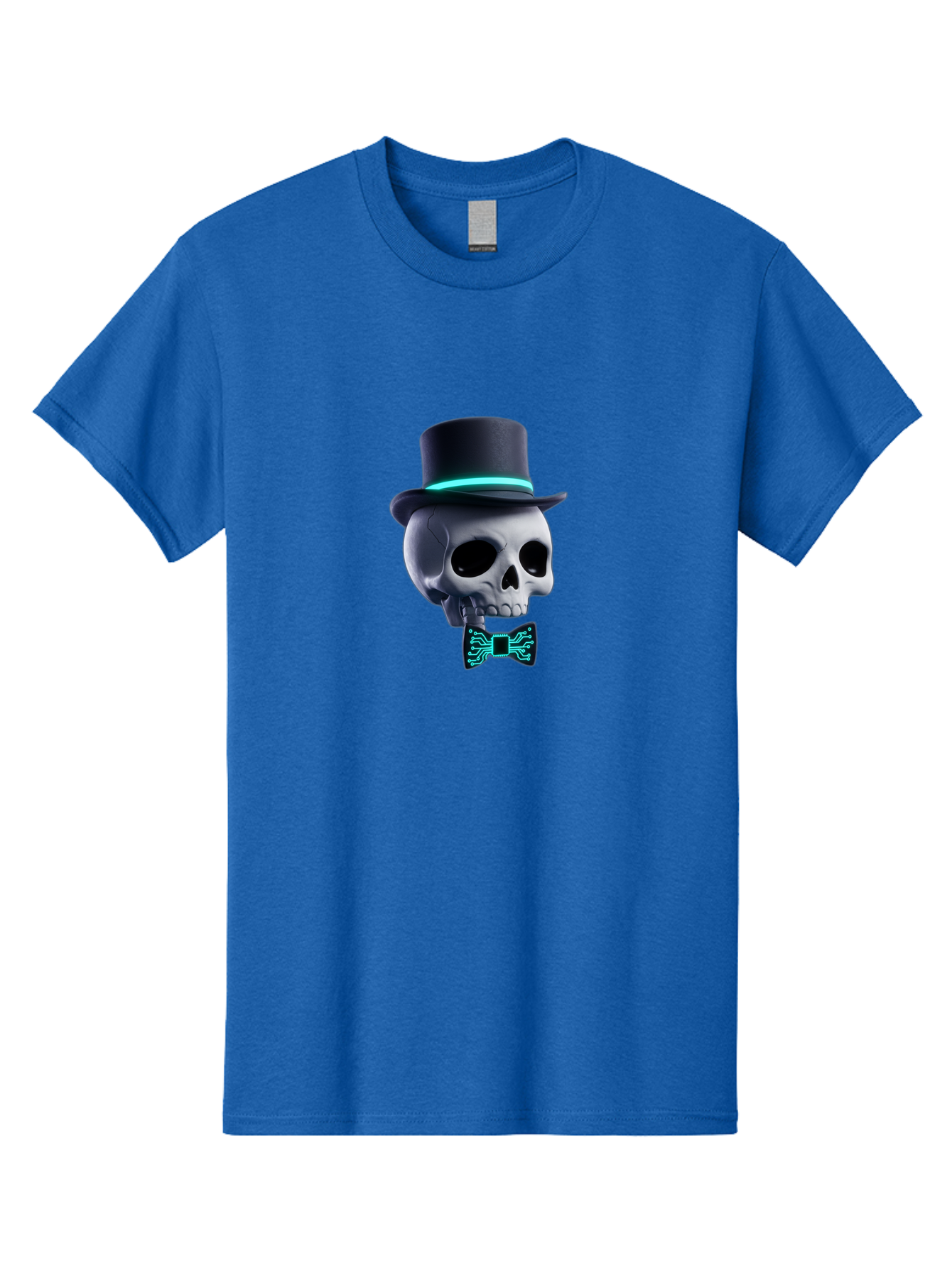 Skull-With-Top-Hat-And-Bow-Tie-2 Men'S Graphic Tee, 100% Cotton, Comfortable Casual Summer Wear, Machine Washable, Skull With Top Hat, Cyberpunk Style, Futuristic, Circuit Board, Bow Tie, Glowing Neon, Tech-Inspired Art, Gothic Chic, Bad624 15