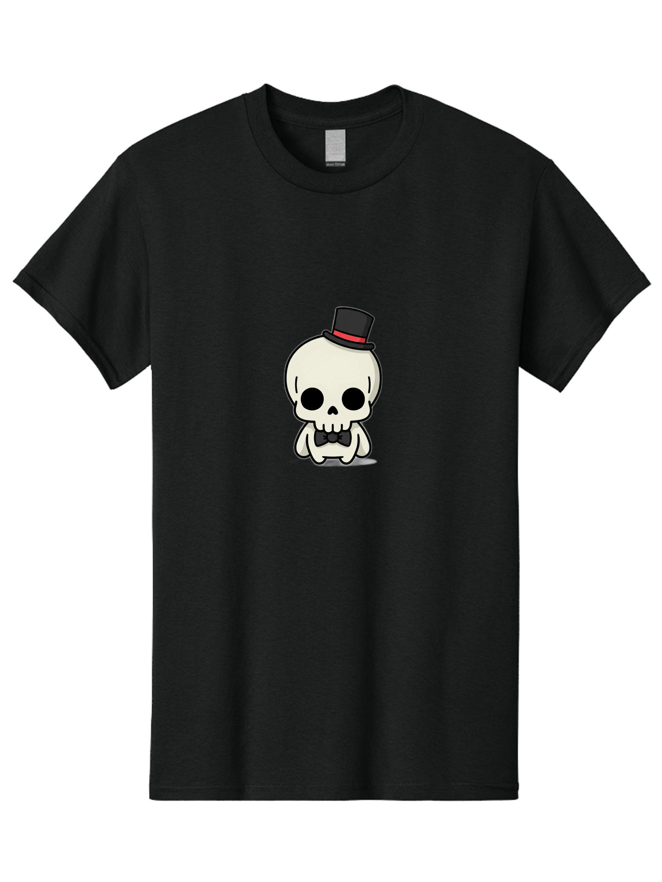 Skull-With-Top-Hat-And-Bow-Tie Men'S Graphic Tee, 100% Cotton, Comfortable Casual Summer Wear, Machine Washable, Cartoon Skull, Top Hat, Black Bow Tie, Skeleton Character, Spooky Charm, Gothic Style, Red Ribbon, Cute Skeleton, Bad625 12