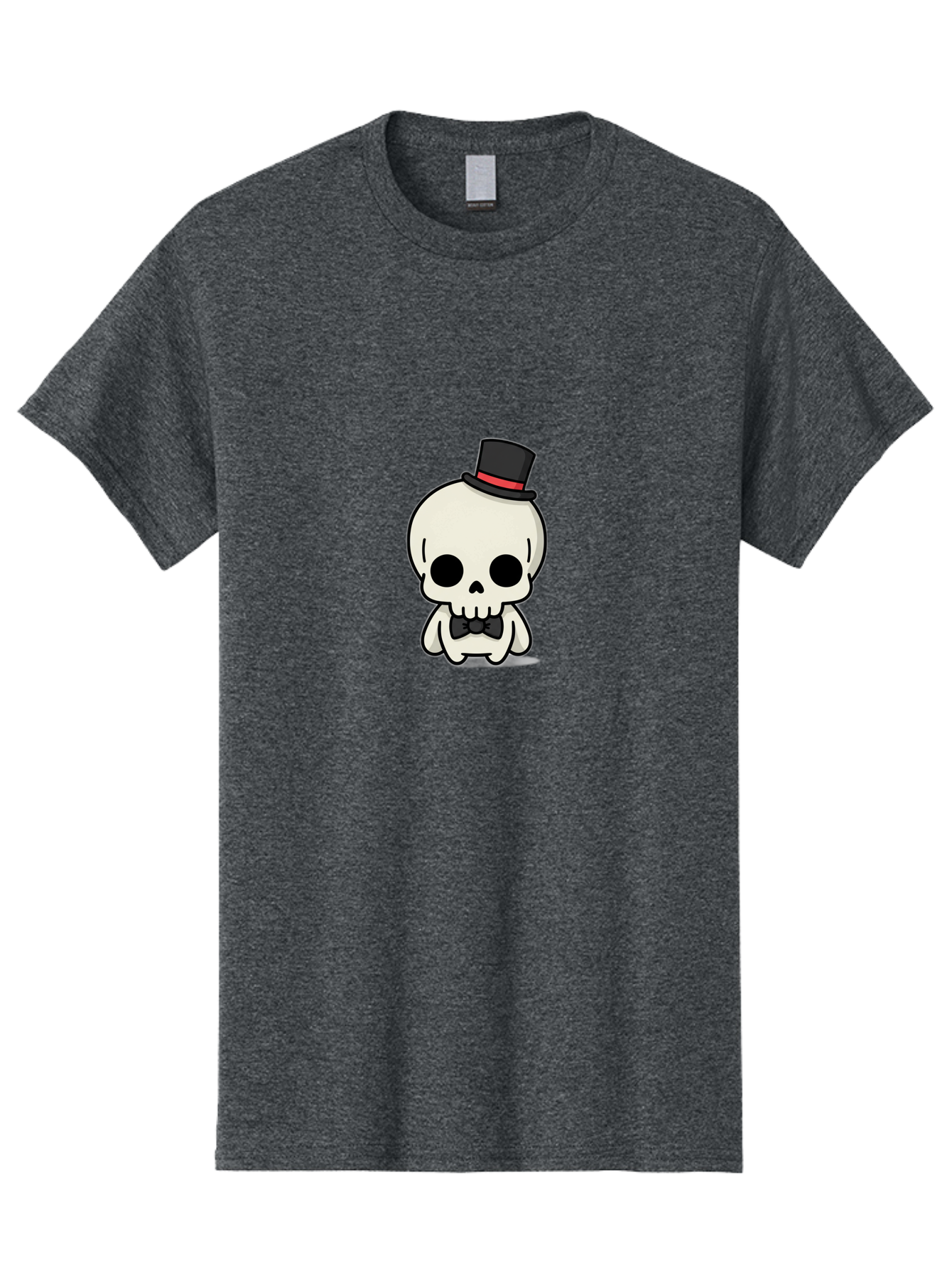 Skull-With-Top-Hat-And-Bow-Tie Men'S Graphic Tee, 100% Cotton, Comfortable Casual Summer Wear, Machine Washable, Cartoon Skull, Top Hat, Black Bow Tie, Skeleton Character, Spooky Charm, Gothic Style, Red Ribbon, Cute Skeleton, Bad625 4