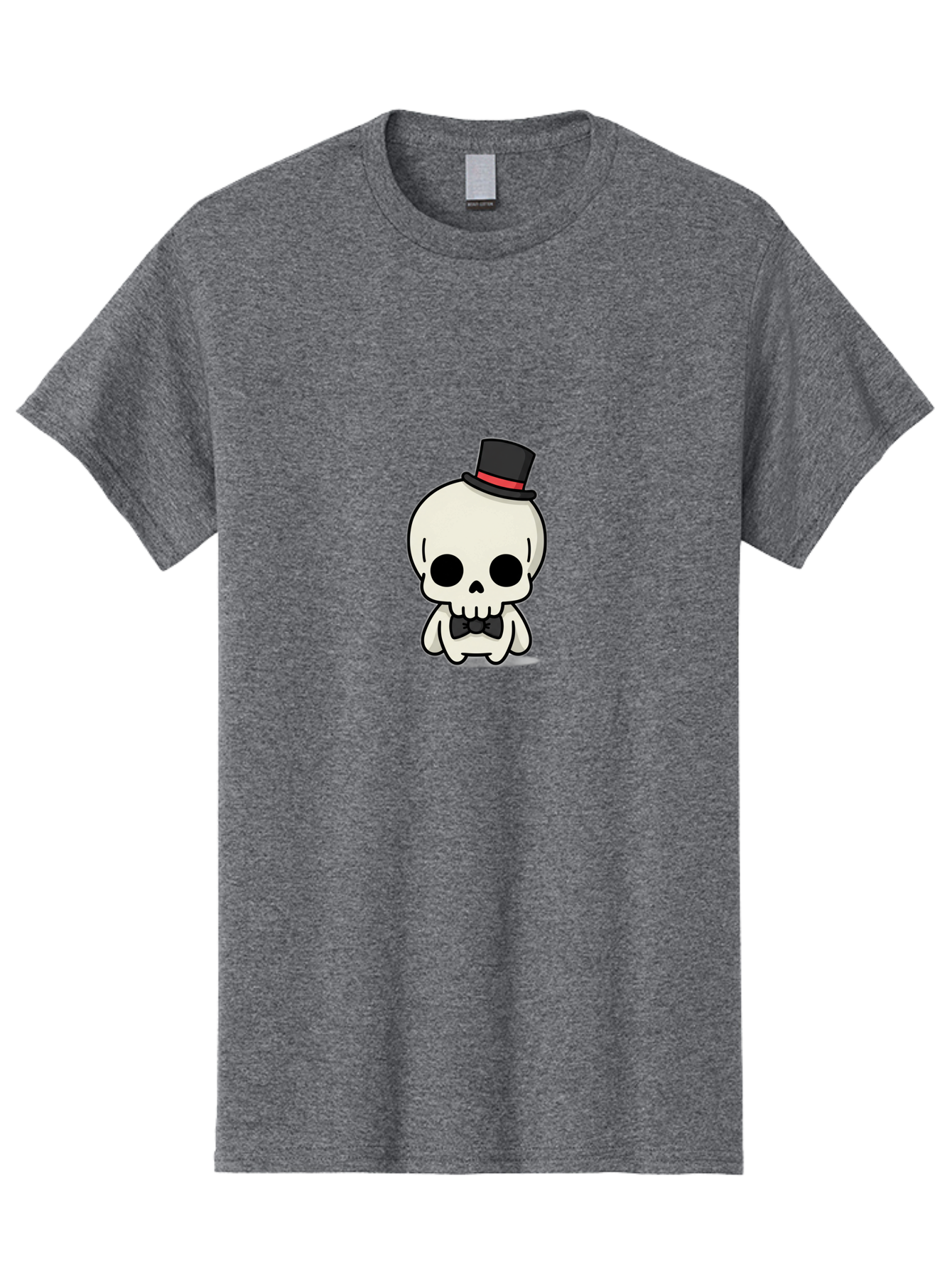 Skull-With-Top-Hat-And-Bow-Tie Men'S Graphic Tee, 100% Cotton, Comfortable Casual Summer Wear, Machine Washable, Cartoon Skull, Top Hat, Black Bow Tie, Skeleton Character, Spooky Charm, Gothic Style, Red Ribbon, Cute Skeleton, Bad625 10