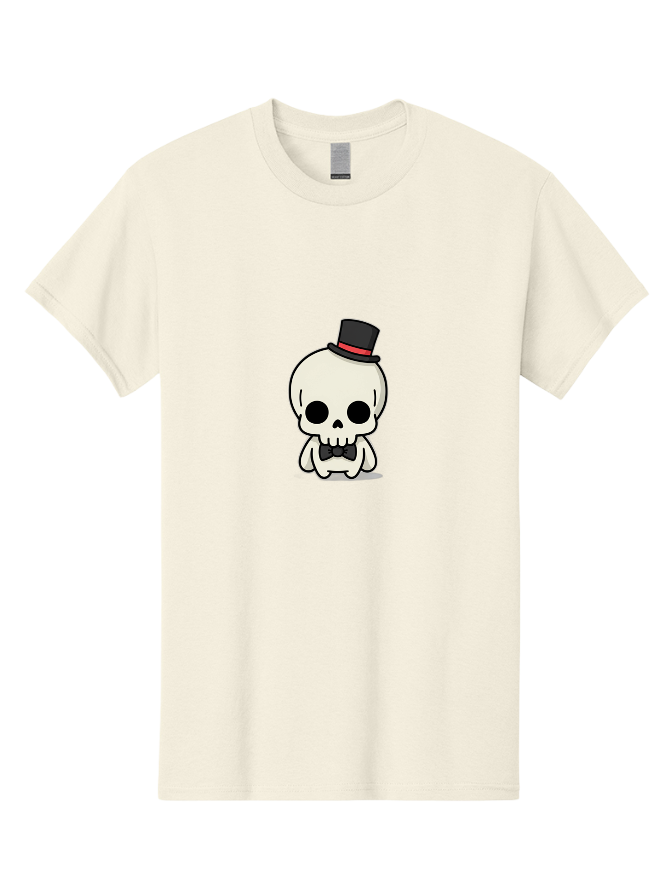 Skull-With-Top-Hat-And-Bow-Tie Men'S Graphic Tee, 100% Cotton, Comfortable Casual Summer Wear, Machine Washable, Cartoon Skull, Top Hat, Black Bow Tie, Skeleton Character, Spooky Charm, Gothic Style, Red Ribbon, Cute Skeleton, Bad625 3