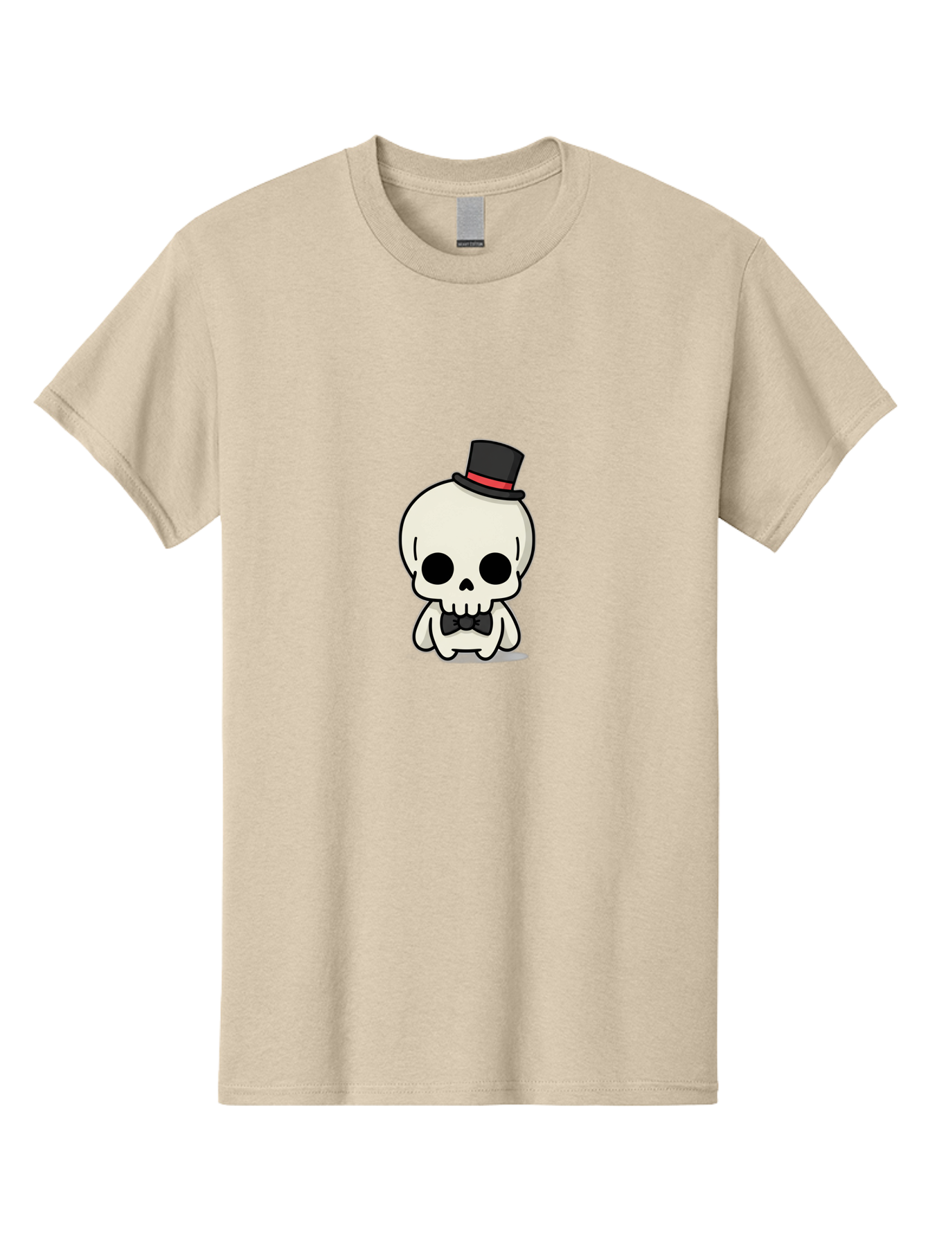 Skull-With-Top-Hat-And-Bow-Tie Men'S Graphic Tee, 100% Cotton, Comfortable Casual Summer Wear, Machine Washable, Cartoon Skull, Top Hat, Black Bow Tie, Skeleton Character, Spooky Charm, Gothic Style, Red Ribbon, Cute Skeleton, Bad625 7