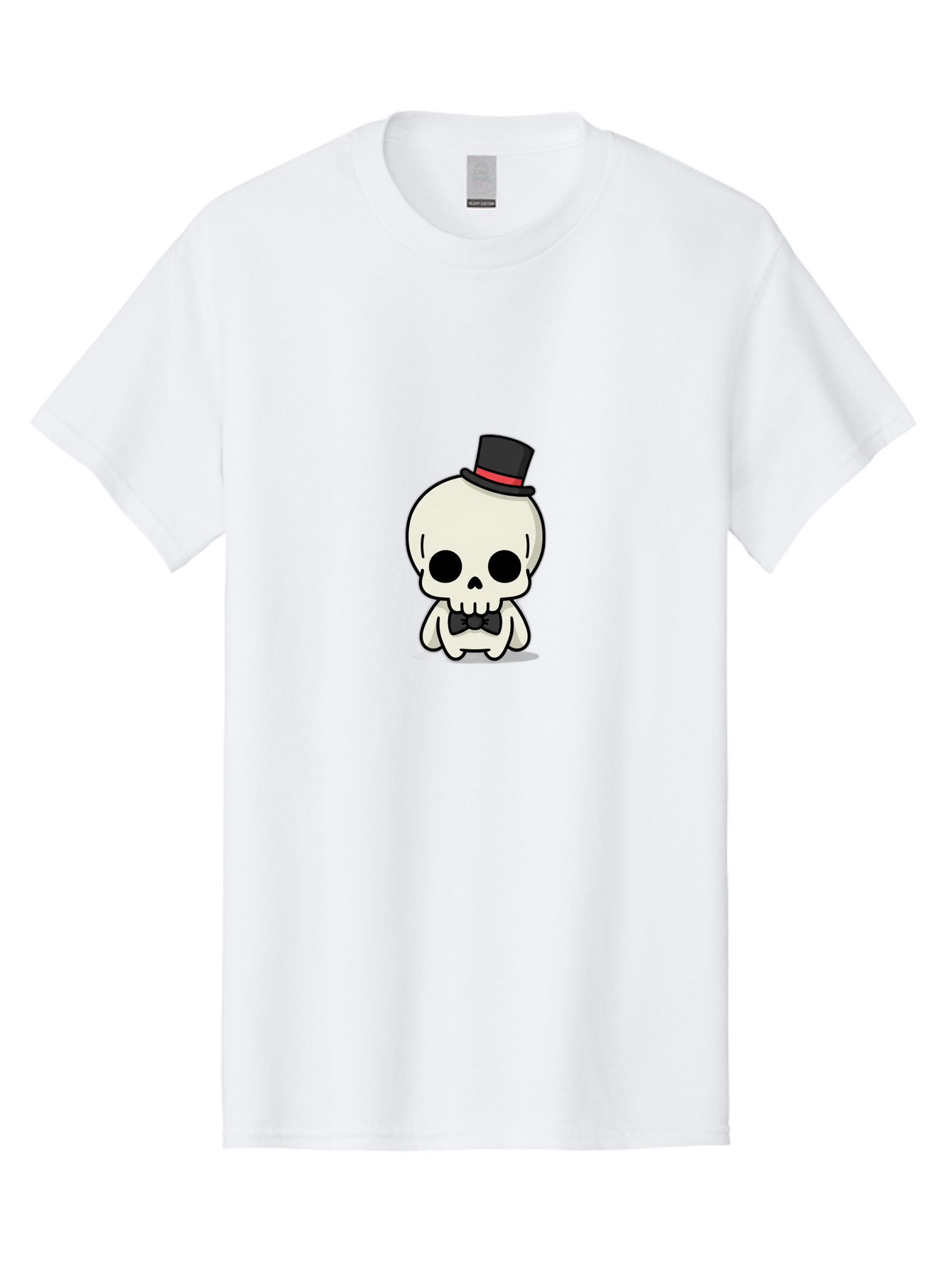 Skull-With-Top-Hat-And-Bow-Tie Men'S Graphic Tee, 100% Cotton, Comfortable Casual Summer Wear, Machine Washable, Cartoon Skull, Top Hat, Black Bow Tie, Skeleton Character, Spooky Charm, Gothic Style, Red Ribbon, Cute Skeleton, Bad625 5