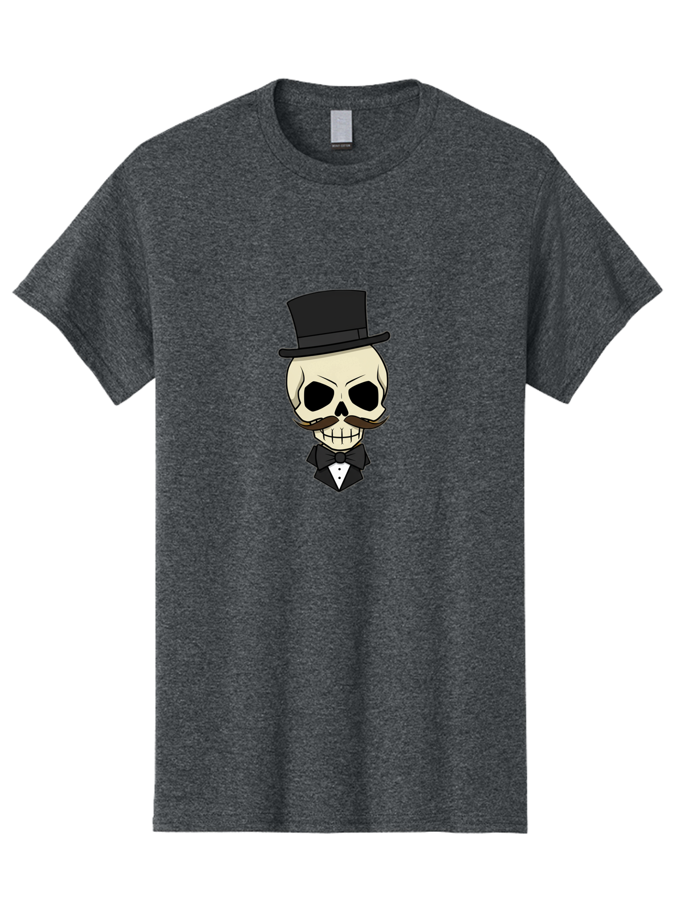 Skull-With-Top-Hat Men'S Graphic Tee, 100% Cotton, Comfortable Casual Summer Wear, Machine Washable, Human Skull With Hat And Mustache, Formal Attire, Bow Tie, Tuxedo, Gentlemanly Appearance, Refined Features, Elegant Design, Quirky Character Bad626 15