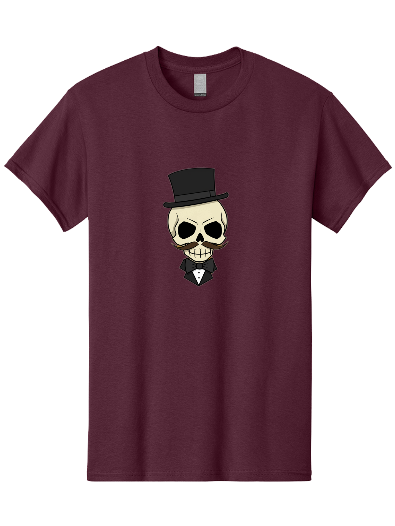 Skull-With-Top-Hat Men'S Graphic Tee, 100% Cotton, Comfortable Casual Summer Wear, Machine Washable, Human Skull With Hat And Mustache, Formal Attire, Bow Tie, Tuxedo, Gentlemanly Appearance, Refined Features, Elegant Design, Quirky Character Bad626 2