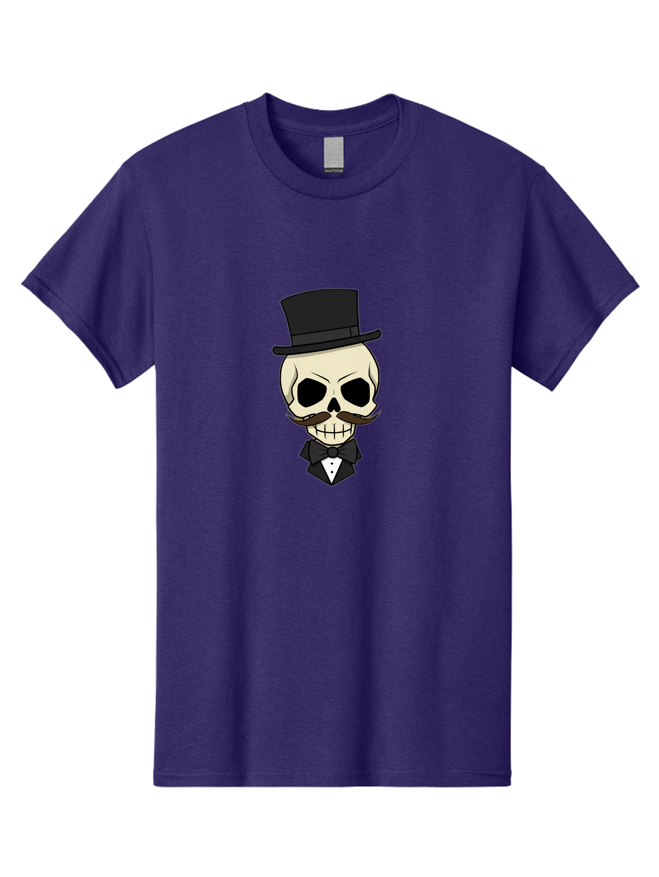 Skull-With-Top-Hat Men'S Graphic Tee, 100% Cotton, Comfortable Casual Summer Wear, Machine Washable, Human Skull With Hat And Mustache, Formal Attire, Bow Tie, Tuxedo, Gentlemanly Appearance, Refined Features, Elegant Design, Quirky Character Bad626 11