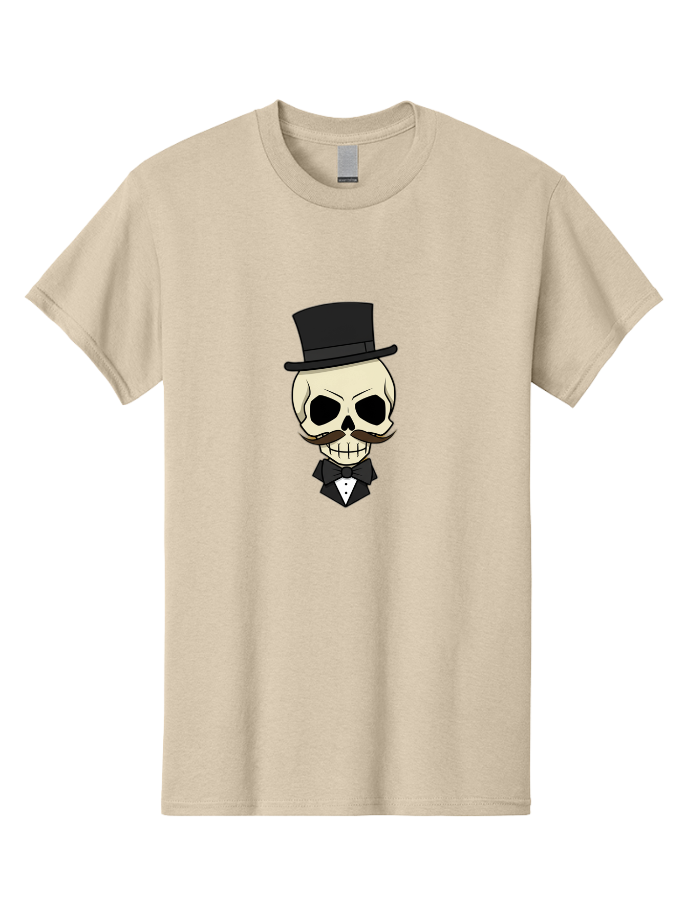 Skull-With-Top-Hat Men'S Graphic Tee, 100% Cotton, Comfortable Casual Summer Wear, Machine Washable, Human Skull With Hat And Mustache, Formal Attire, Bow Tie, Tuxedo, Gentlemanly Appearance, Refined Features, Elegant Design, Quirky Character Bad626 3