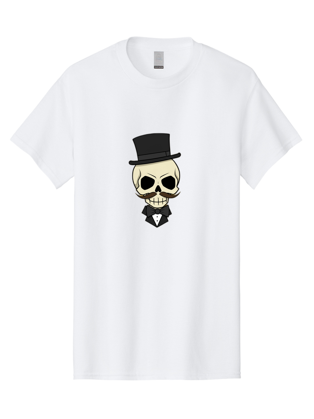 Skull-With-Top-Hat Men'S Graphic Tee, 100% Cotton, Comfortable Casual Summer Wear, Machine Washable, Human Skull With Hat And Mustache, Formal Attire, Bow Tie, Tuxedo, Gentlemanly Appearance, Refined Features, Elegant Design, Quirky Character Bad626 12