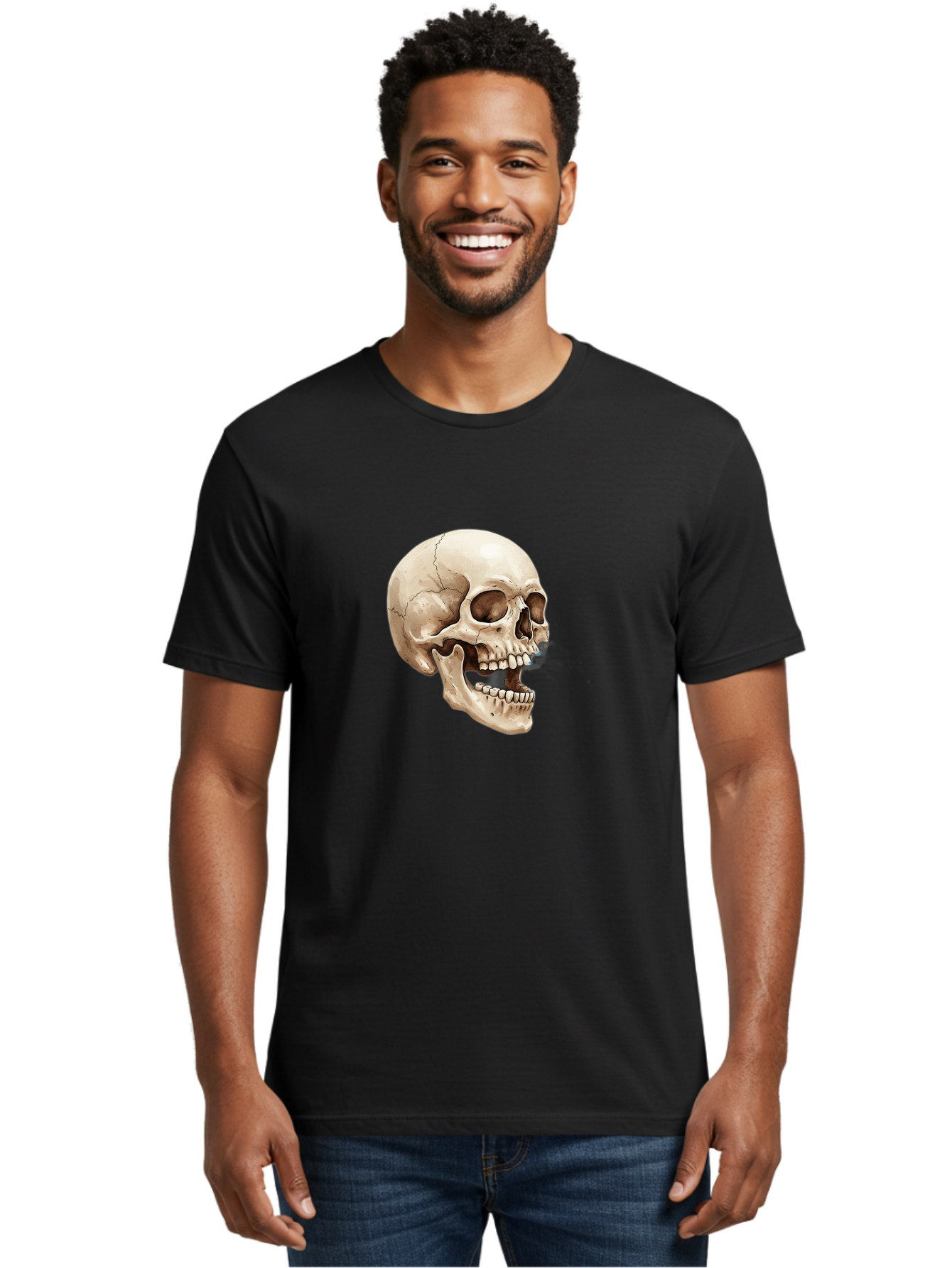 Skull Men'S Graphic Tee, 100% Cotton, Comfortable Casual Summer Wear, Machine Washable, Human Skull, Skeletal Head, Jawbone, Teeth, Anatomy, Bones, Forensic Science, Medical Illustration, Skull Structure Bad627 27