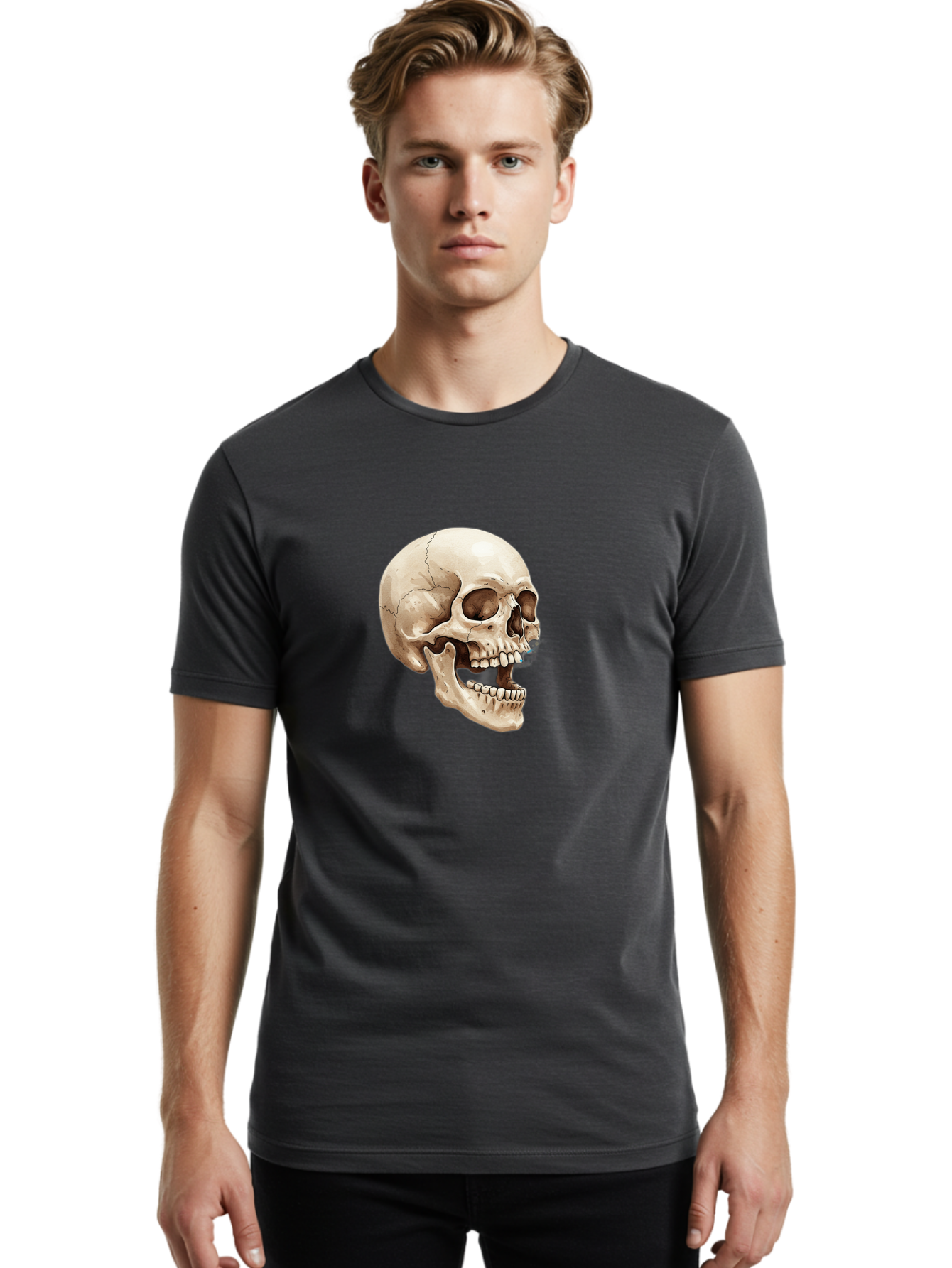 Skull Men'S Graphic Tee, 100% Cotton, Comfortable Casual Summer Wear, Machine Washable, Human Skull, Skeletal Head, Jawbone, Teeth, Anatomy, Bones, Forensic Science, Medical Illustration, Skull Structure Bad627 28
