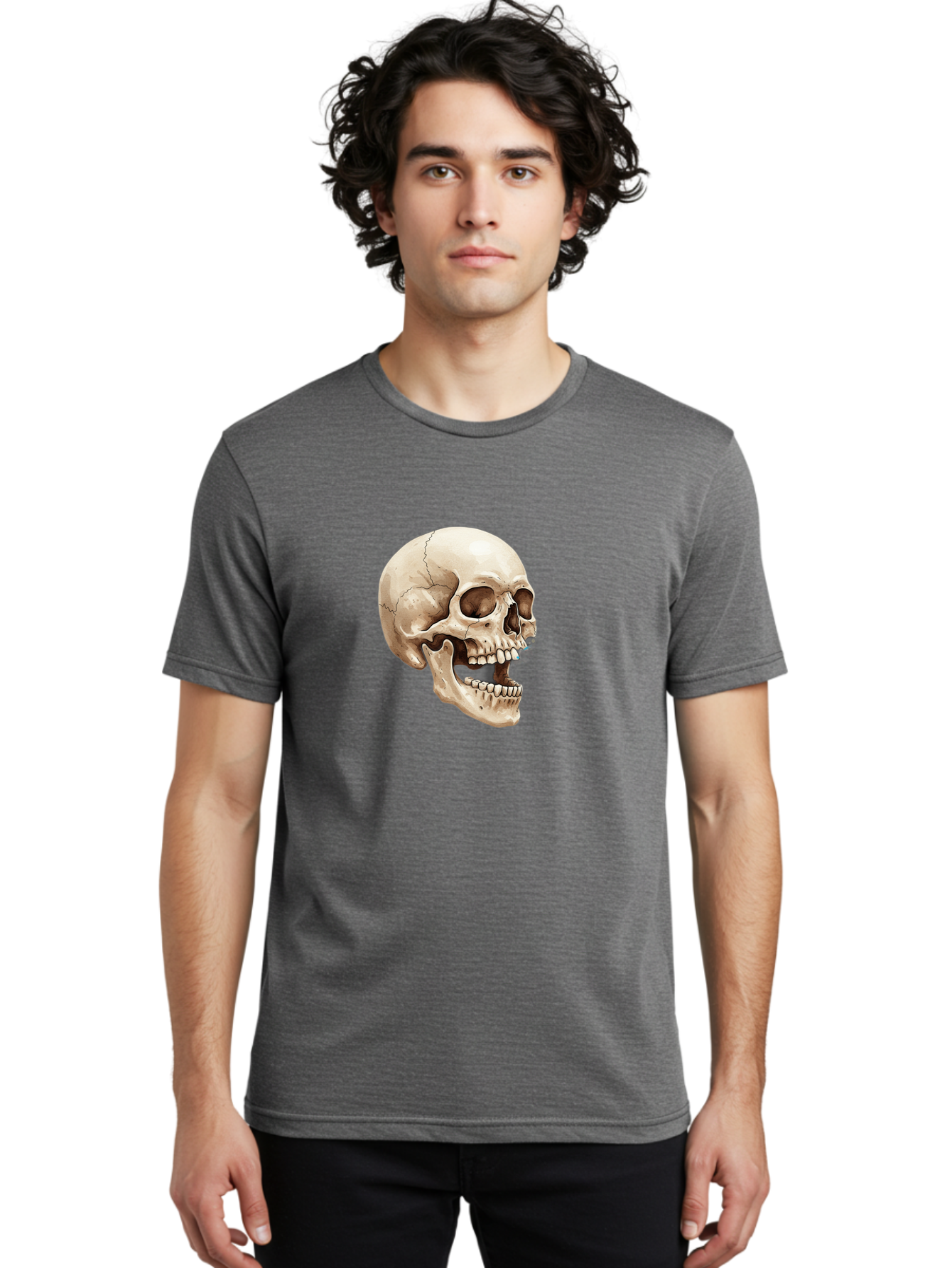 Skull Men'S Graphic Tee, 100% Cotton, Comfortable Casual Summer Wear, Machine Washable, Human Skull, Skeletal Head, Jawbone, Teeth, Anatomy, Bones, Forensic Science, Medical Illustration, Skull Structure Bad627 21
