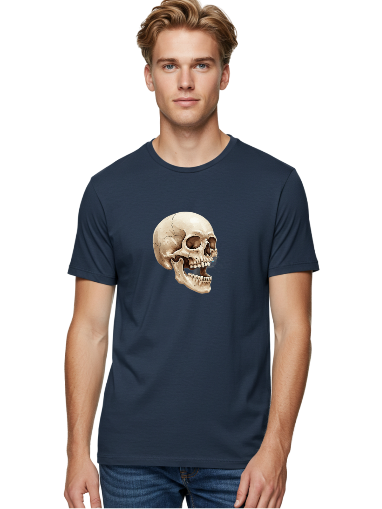 Skull Men'S Graphic Tee, 100% Cotton, Comfortable Casual Summer Wear, Machine Washable, Human Skull, Skeletal Head, Jawbone, Teeth, Anatomy, Bones, Forensic Science, Medical Illustration, Skull Structure Bad627 26