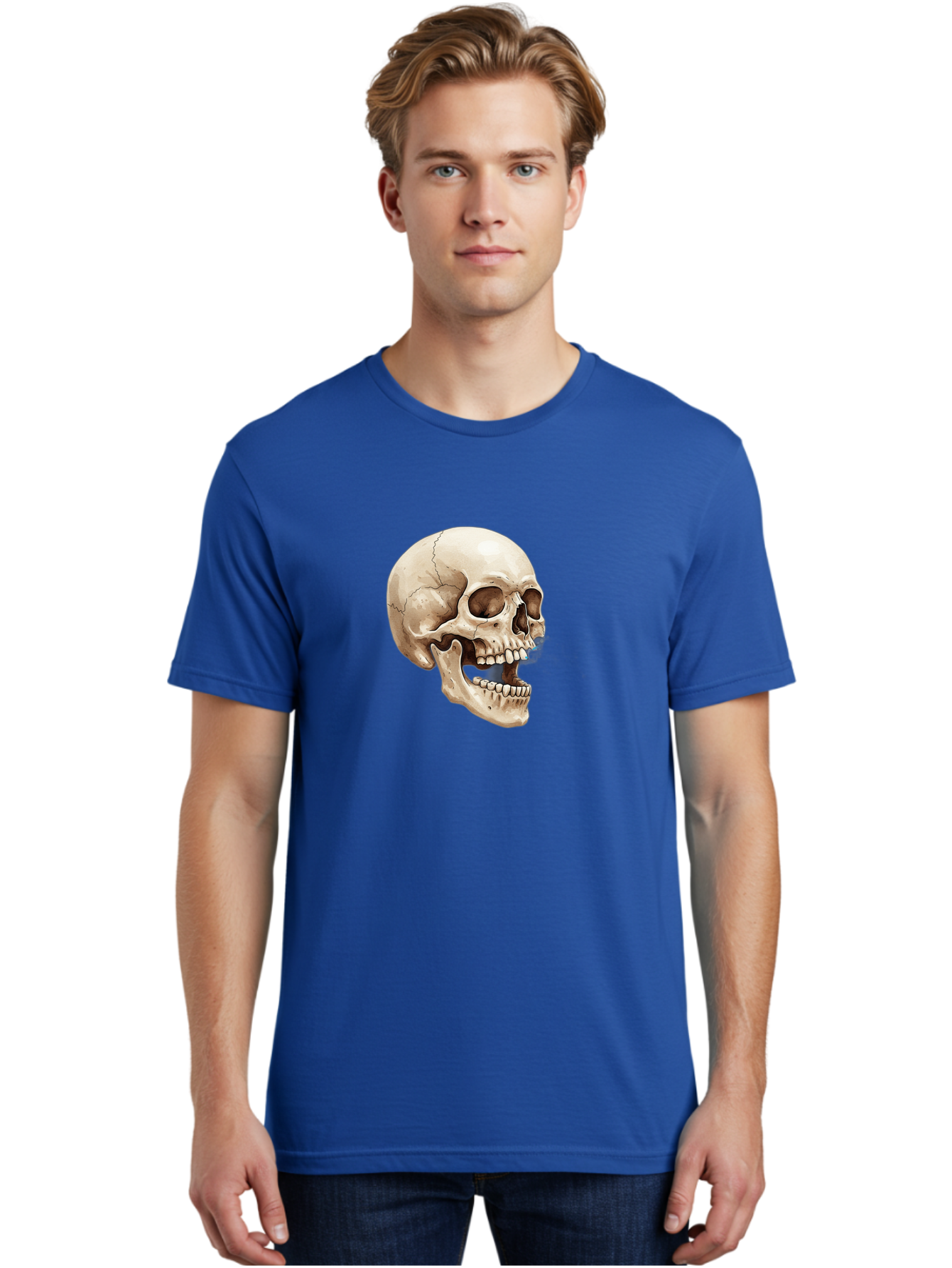 Skull Men'S Graphic Tee, 100% Cotton, Comfortable Casual Summer Wear, Machine Washable, Human Skull, Skeletal Head, Jawbone, Teeth, Anatomy, Bones, Forensic Science, Medical Illustration, Skull Structure Bad627 30