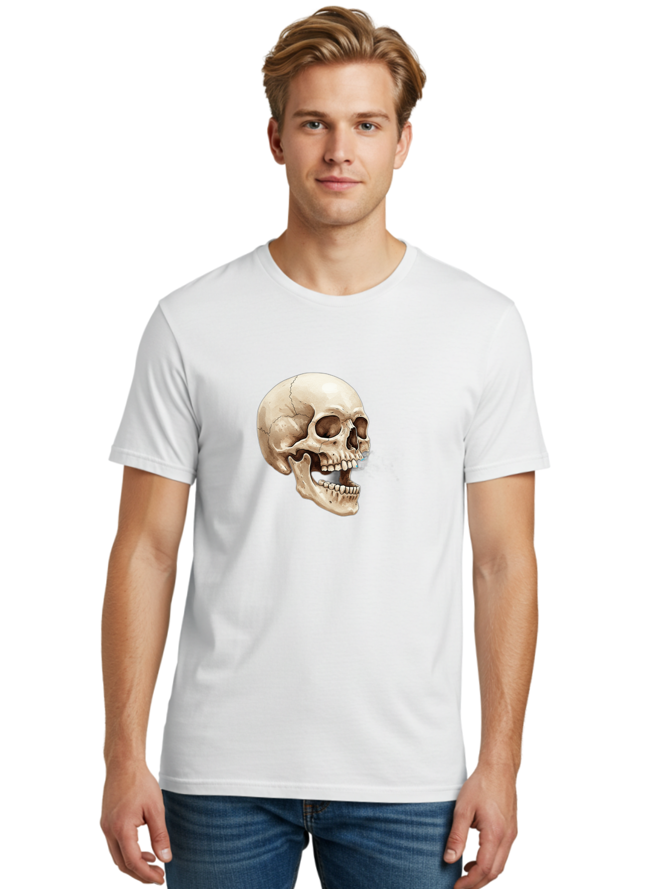 Skull Men'S Graphic Tee, 100% Cotton, Comfortable Casual Summer Wear, Machine Washable, Human Skull, Skeletal Head, Jawbone, Teeth, Anatomy, Bones, Forensic Science, Medical Illustration, Skull Structure Bad627 22