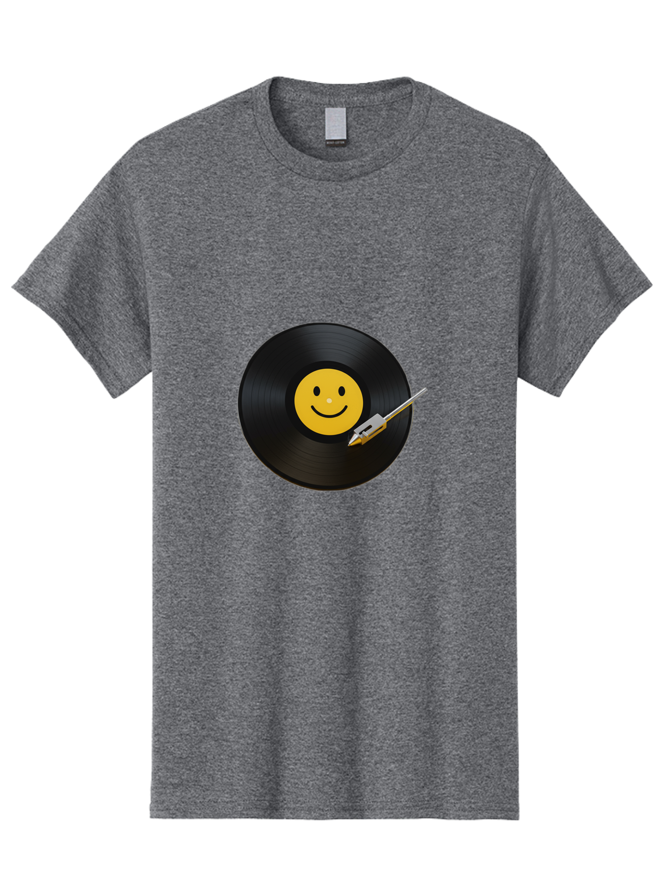 Smiley-Vinyl-Record Men'S Graphic Tee, 100% Cotton, Comfortable Casual Summer Wear, Machine Washable, Vinyl Record, Smiley Face, Music, Gramophone Needle, Retro Design, Happy Vibes, Music Lover, Record Player, Nostalgic Feel, Emoticon Bad634 10