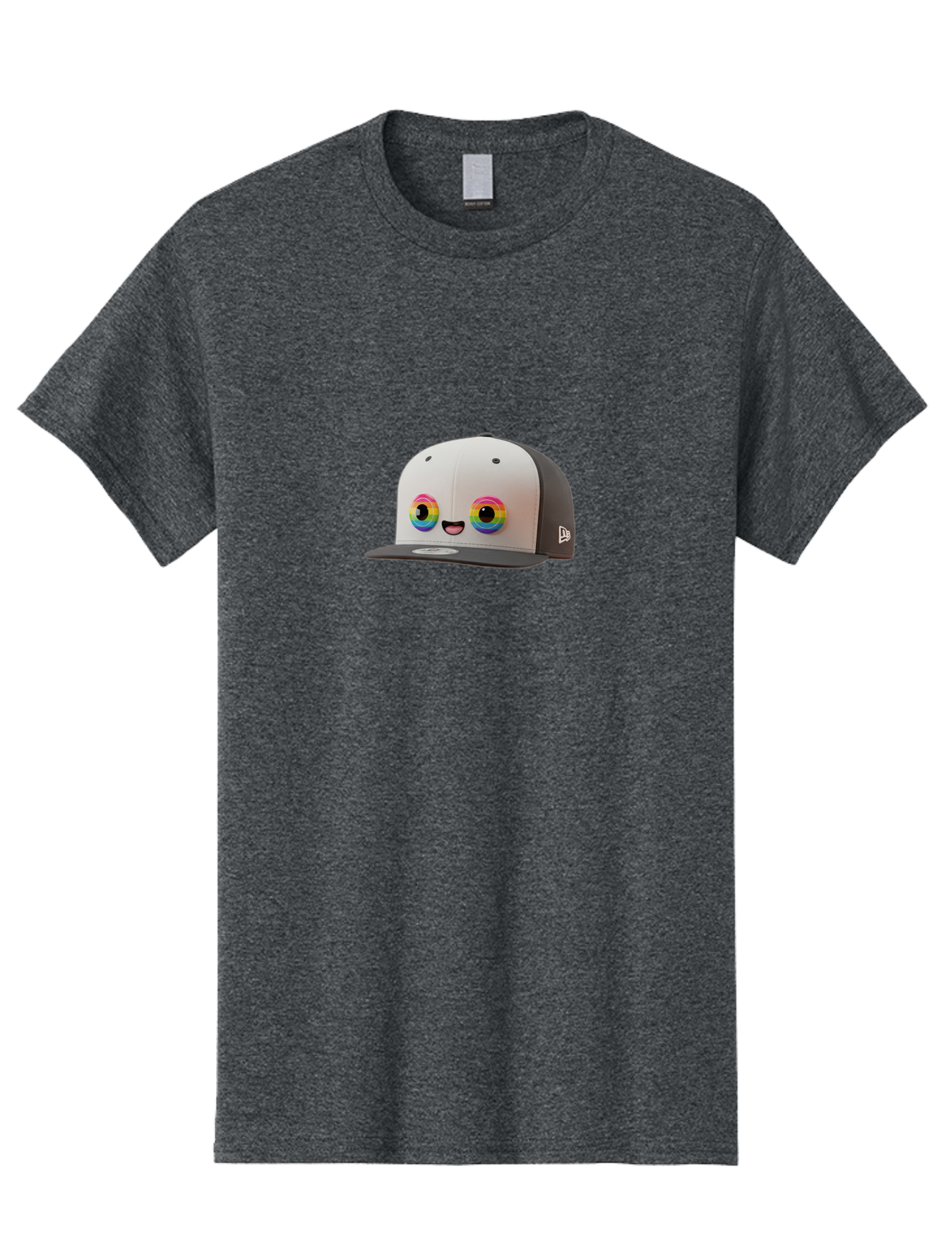 Smiling-Baseball-Cap Men'S Graphic Tee, 100% Cotton, Comfortable Casual Summer Wear, Machine Washable, Baseball Cap, Cartoon Eyes, Bright Colors, New Era Logo, Funny Face, Smiling Hat, Animated Character, Rainbow Eyes, Casual Wear, Bad635 8