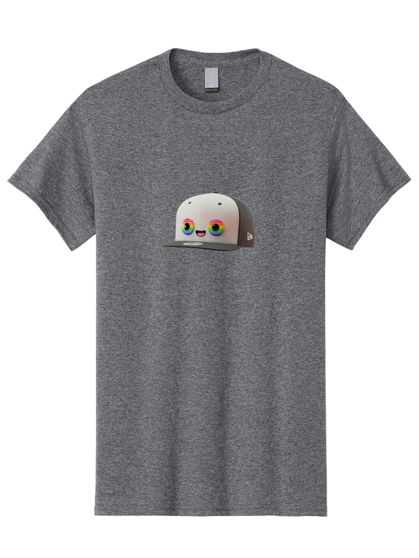 Smiling-Baseball-Cap Men'S Graphic Tee, 100% Cotton, Comfortable Casual Summer Wear, Machine Washable, Baseball Cap, Cartoon Eyes, Bright Colors, New Era Logo, Funny Face, Smiling Hat, Animated Character, Rainbow Eyes, Casual Wear, Bad635 7
