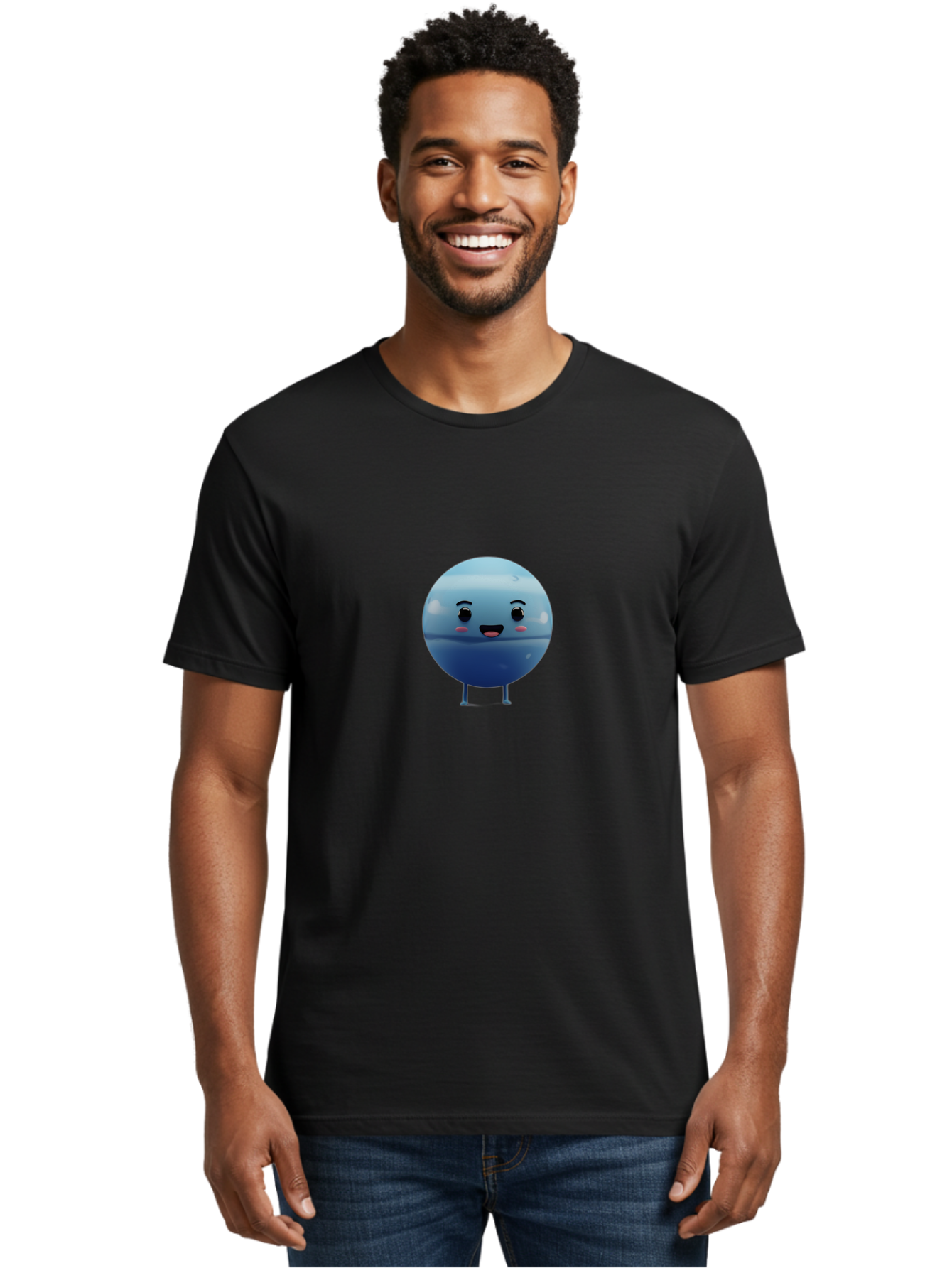 Smiling-Earth Men'S Graphic Tee, 100% Cotton, Comfortable Casual Summer Wear, Machine Washable, Water Droplet Character, Cute Cartoon Illustration, Blue Water Droplet, Happy Face, Rosy Cheeks, Funny Animation, Playful Vibe, Smiling Water Drop Bad637 29