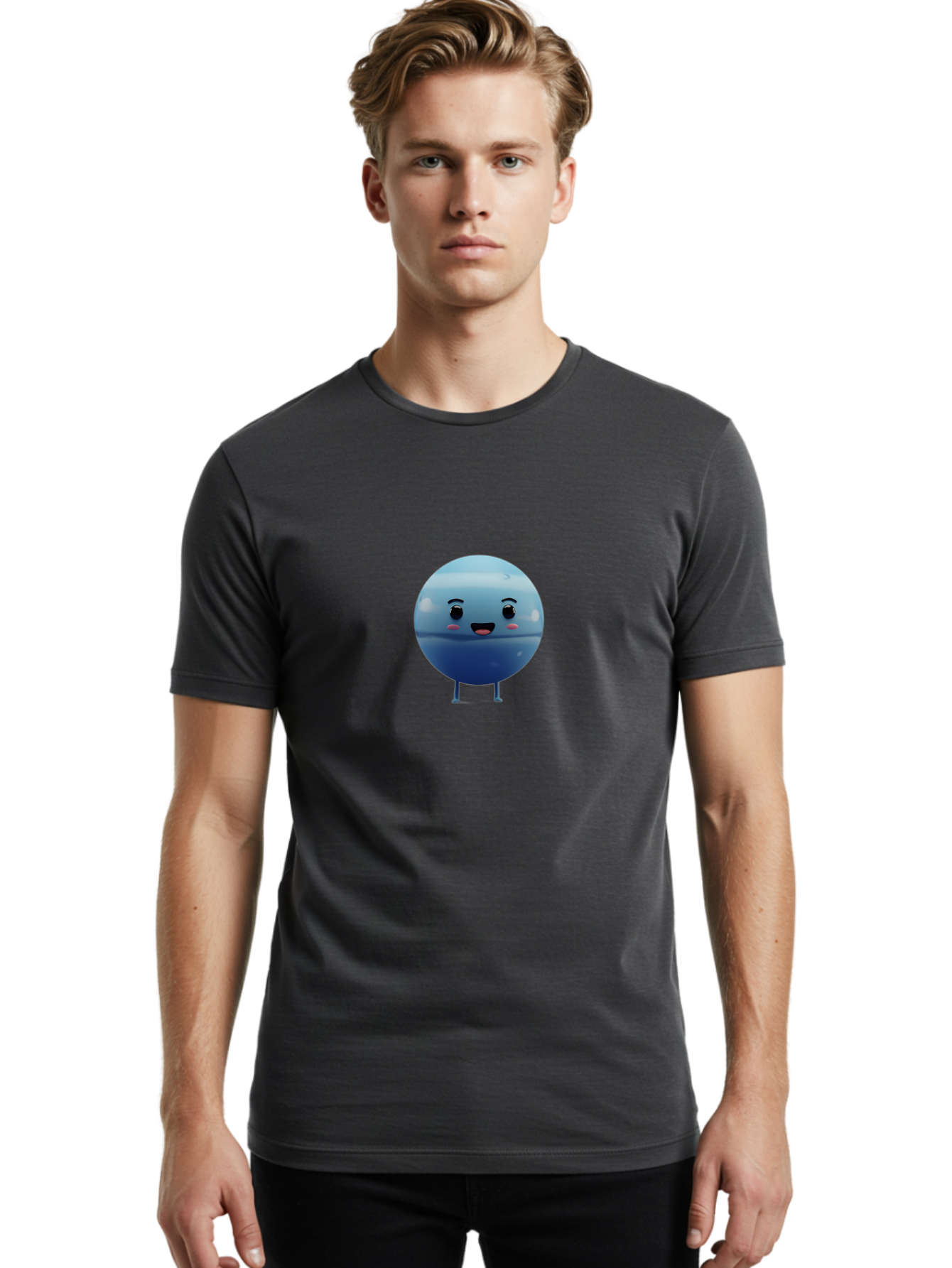 Smiling-Earth Men'S Graphic Tee, 100% Cotton, Comfortable Casual Summer Wear, Machine Washable, Water Droplet Character, Cute Cartoon Illustration, Blue Water Droplet, Happy Face, Rosy Cheeks, Funny Animation, Playful Vibe, Smiling Water Drop Bad637 27