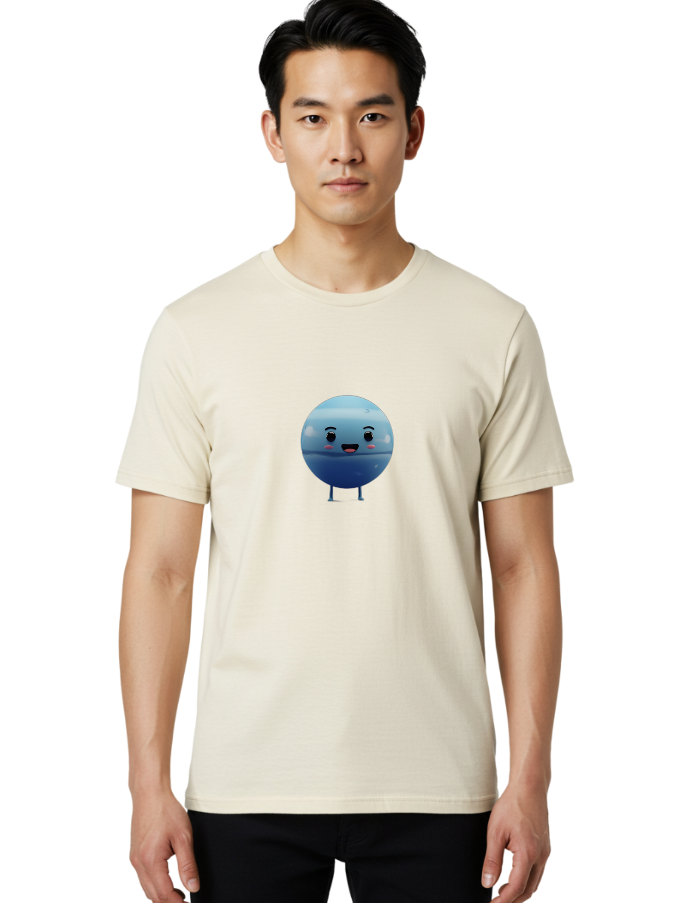 Smiling-Earth Men'S Graphic Tee, 100% Cotton, Comfortable Casual Summer Wear, Machine Washable, Water Droplet Character, Cute Cartoon Illustration, Blue Water Droplet, Happy Face, Rosy Cheeks, Funny Animation, Playful Vibe, Smiling Water Drop Bad637 17