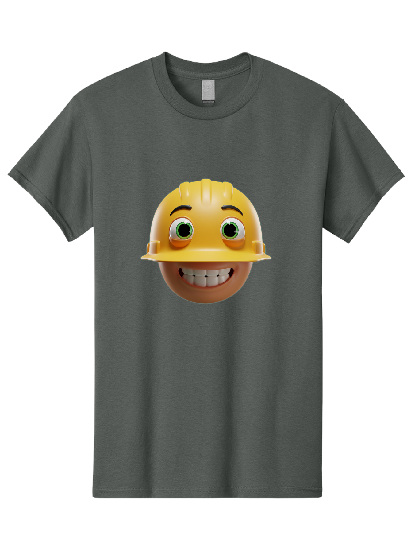 Smiling-Face-With-Hard-Hat Men'S Graphic Tee, 100% Cotton, Comfortable Casual Summer Wear, Machine Washable, Construction Worker, Happy Face, Yellow Hard Hat, Emoji Character, Cartoon Style, Funny Expression, Big Smile, Construction Theme, Bad638 14