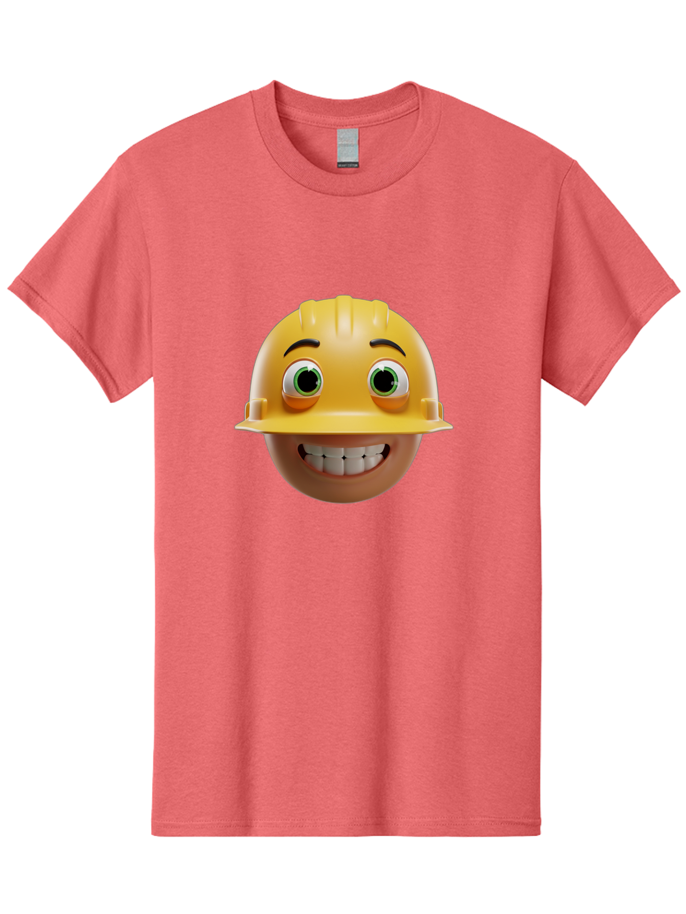 Smiling-Face-With-Hard-Hat Men'S Graphic Tee, 100% Cotton, Comfortable Casual Summer Wear, Machine Washable, Construction Worker, Happy Face, Yellow Hard Hat, Emoji Character, Cartoon Style, Funny Expression, Big Smile, Construction Theme, Bad638 6