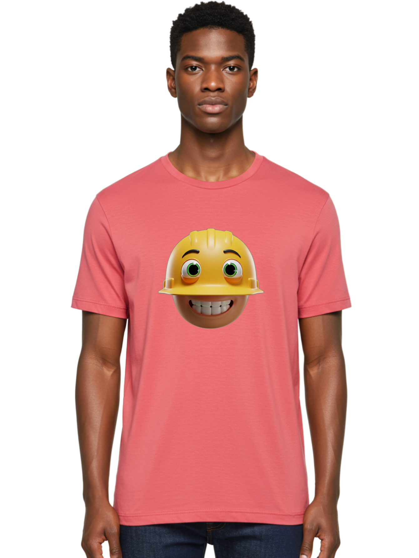 Smiling-Face-With-Hard-Hat Men'S Graphic Tee, 100% Cotton, Comfortable Casual Summer Wear, Machine Washable, Construction Worker, Happy Face, Yellow Hard Hat, Emoji Character, Cartoon Style, Funny Expression, Big Smile, Construction Theme, Bad638 21