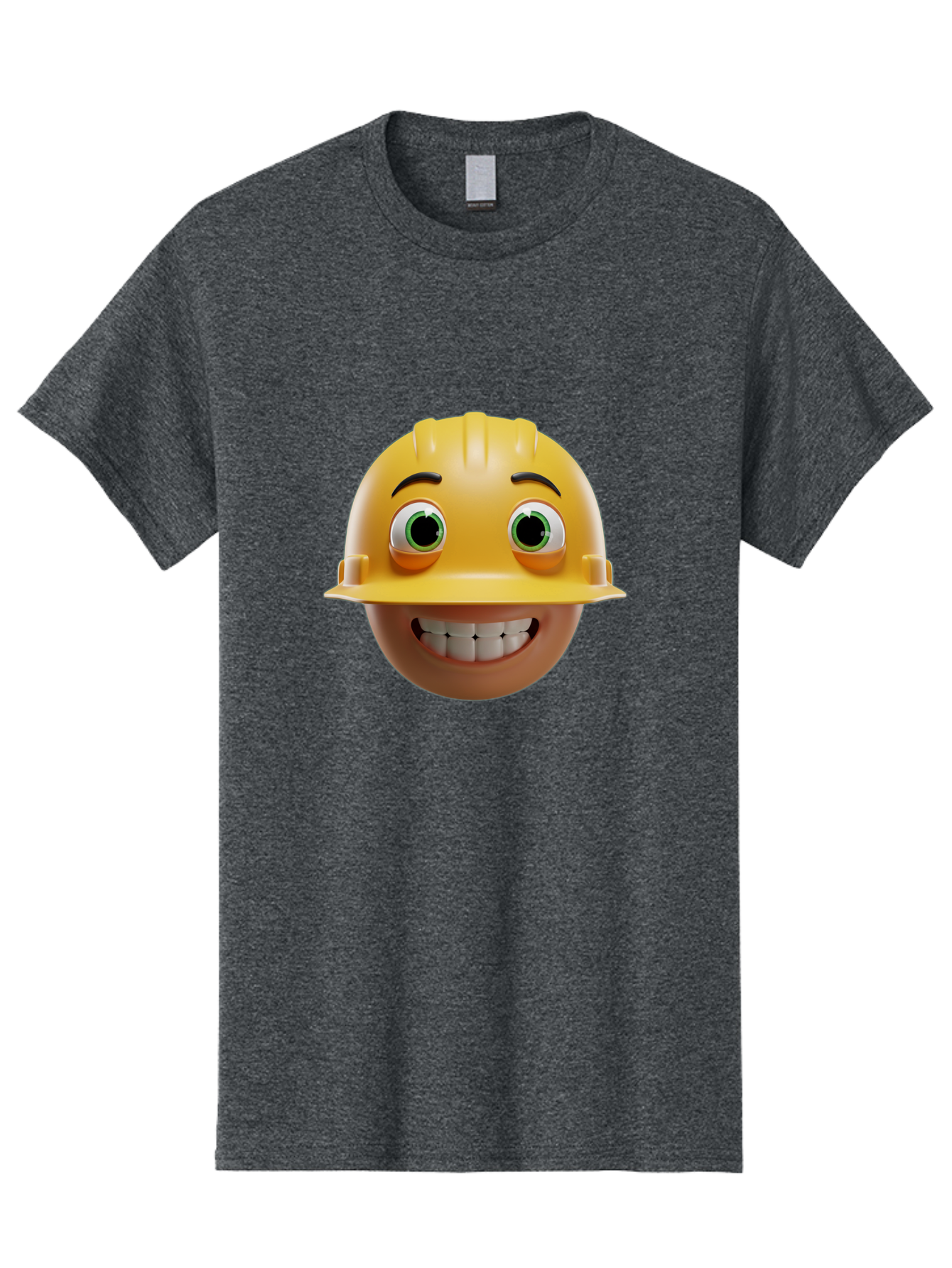 Smiling-Face-With-Hard-Hat Men'S Graphic Tee, 100% Cotton, Comfortable Casual Summer Wear, Machine Washable, Construction Worker, Happy Face, Yellow Hard Hat, Emoji Character, Cartoon Style, Funny Expression, Big Smile, Construction Theme, Bad638 15