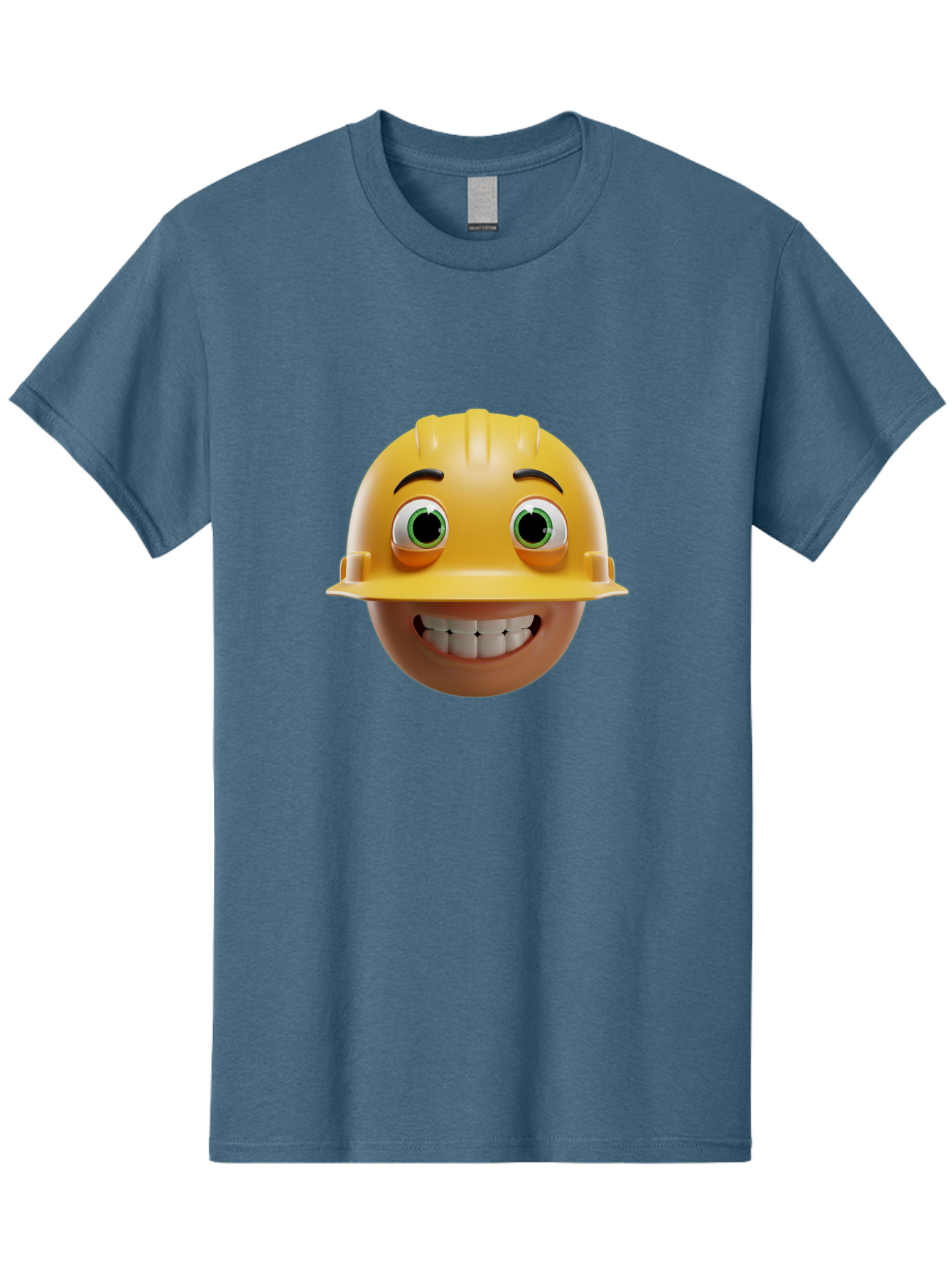 Smiling-Face-With-Hard-Hat Men'S Graphic Tee, 100% Cotton, Comfortable Casual Summer Wear, Machine Washable, Construction Worker, Happy Face, Yellow Hard Hat, Emoji Character, Cartoon Style, Funny Expression, Big Smile, Construction Theme, Bad638 3