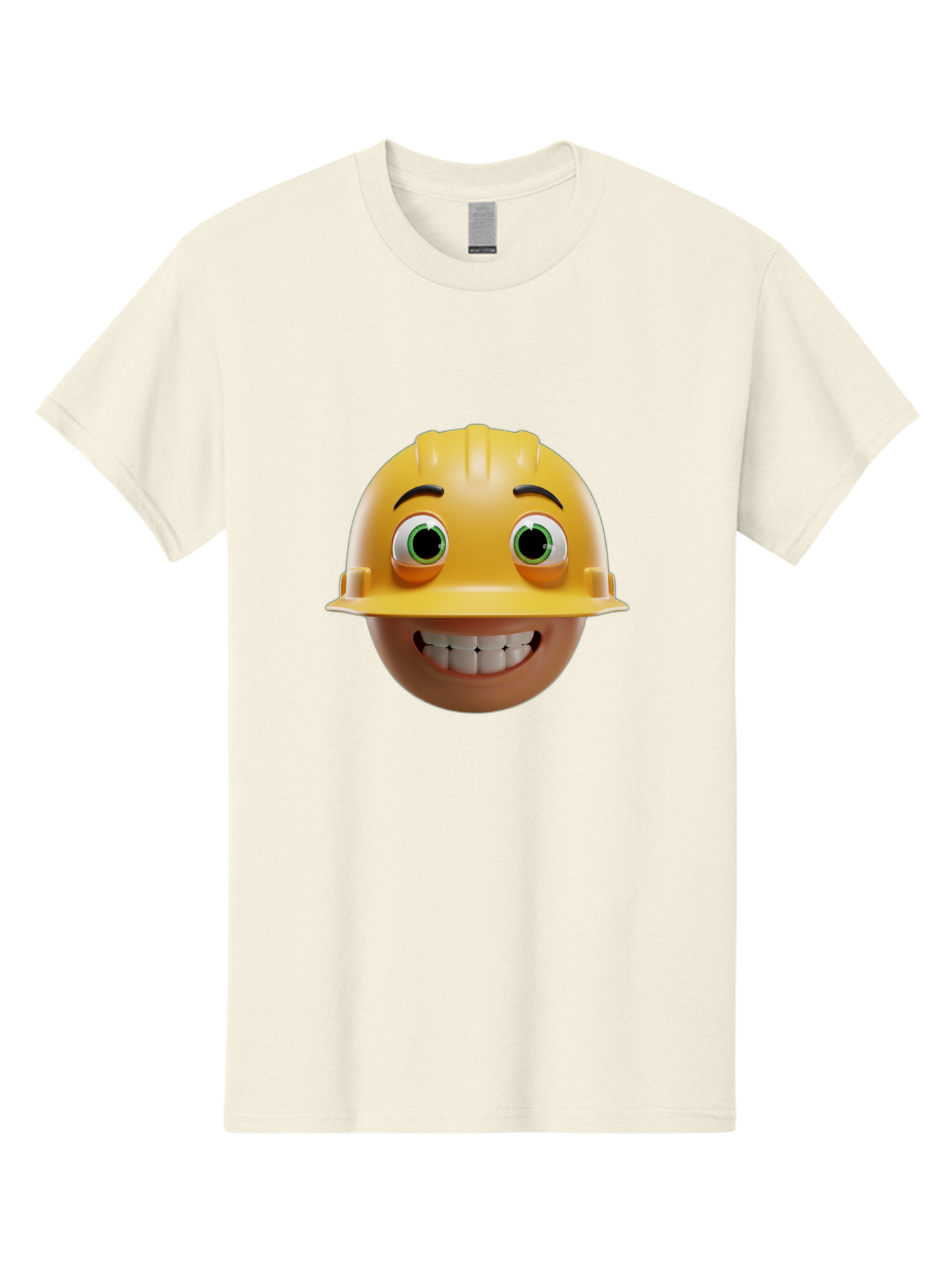 Smiling-Face-With-Hard-Hat Men'S Graphic Tee, 100% Cotton, Comfortable Casual Summer Wear, Machine Washable, Construction Worker, Happy Face, Yellow Hard Hat, Emoji Character, Cartoon Style, Funny Expression, Big Smile, Construction Theme, Bad638 7