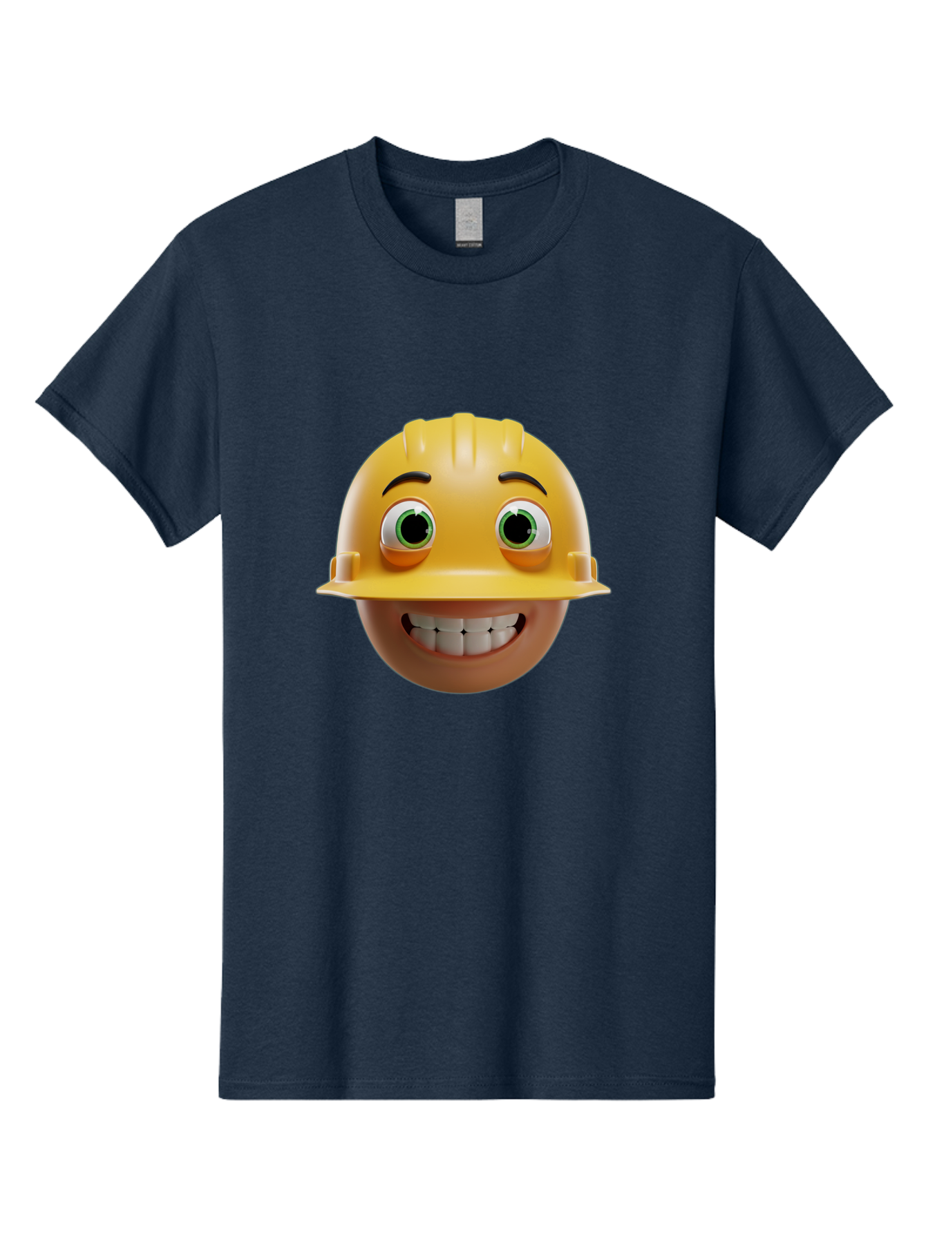 Smiling-Face-With-Hard-Hat Men'S Graphic Tee, 100% Cotton, Comfortable Casual Summer Wear, Machine Washable, Construction Worker, Happy Face, Yellow Hard Hat, Emoji Character, Cartoon Style, Funny Expression, Big Smile, Construction Theme, Bad638 11