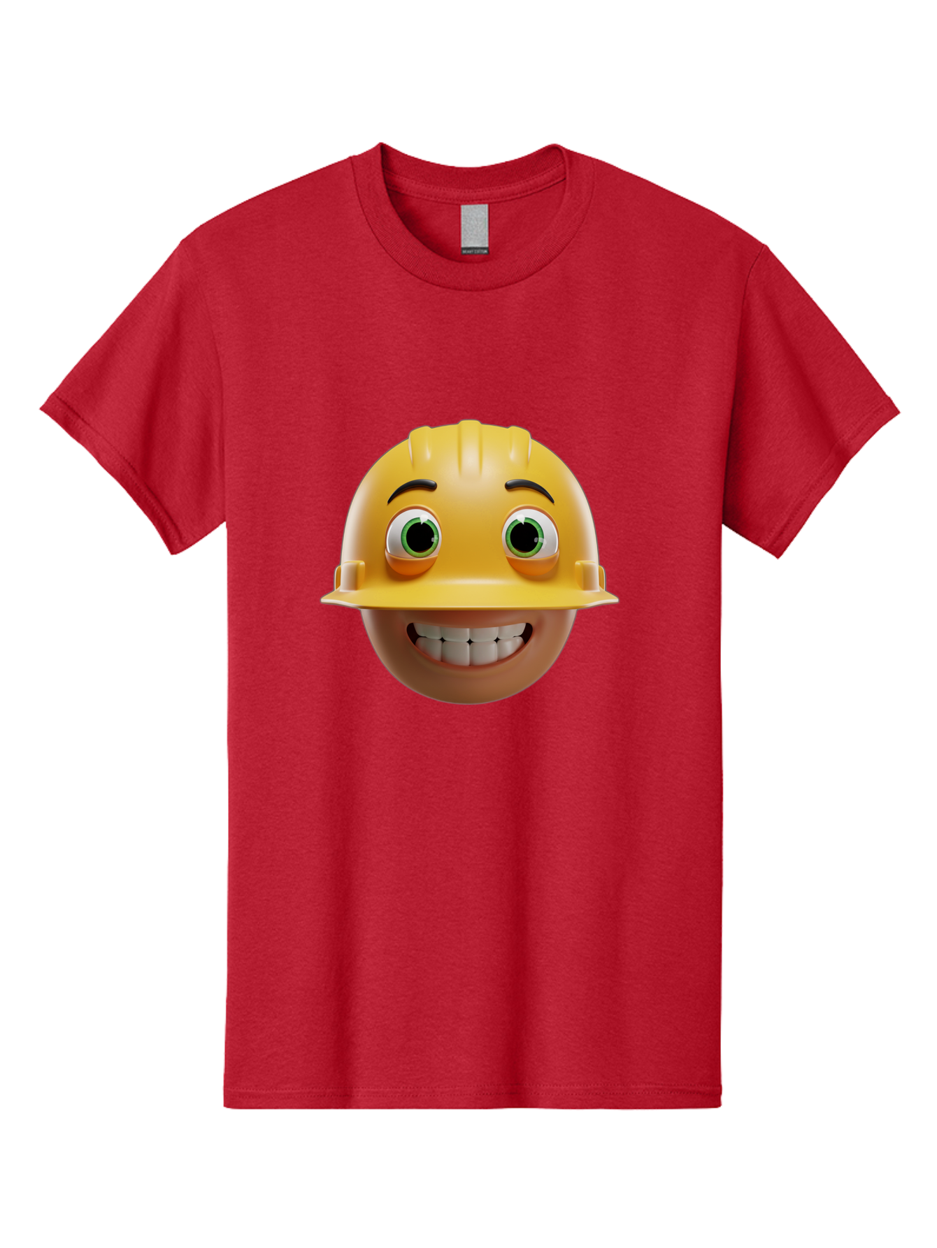 Smiling-Face-With-Hard-Hat Men'S Graphic Tee, 100% Cotton, Comfortable Casual Summer Wear, Machine Washable, Construction Worker, Happy Face, Yellow Hard Hat, Emoji Character, Cartoon Style, Funny Expression, Big Smile, Construction Theme, Bad638 8