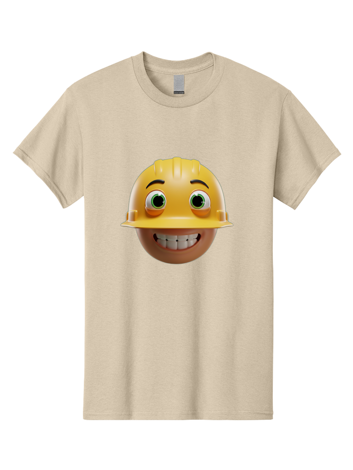 Smiling-Face-With-Hard-Hat Men'S Graphic Tee, 100% Cotton, Comfortable Casual Summer Wear, Machine Washable, Construction Worker, Happy Face, Yellow Hard Hat, Emoji Character, Cartoon Style, Funny Expression, Big Smile, Construction Theme, Bad638 5