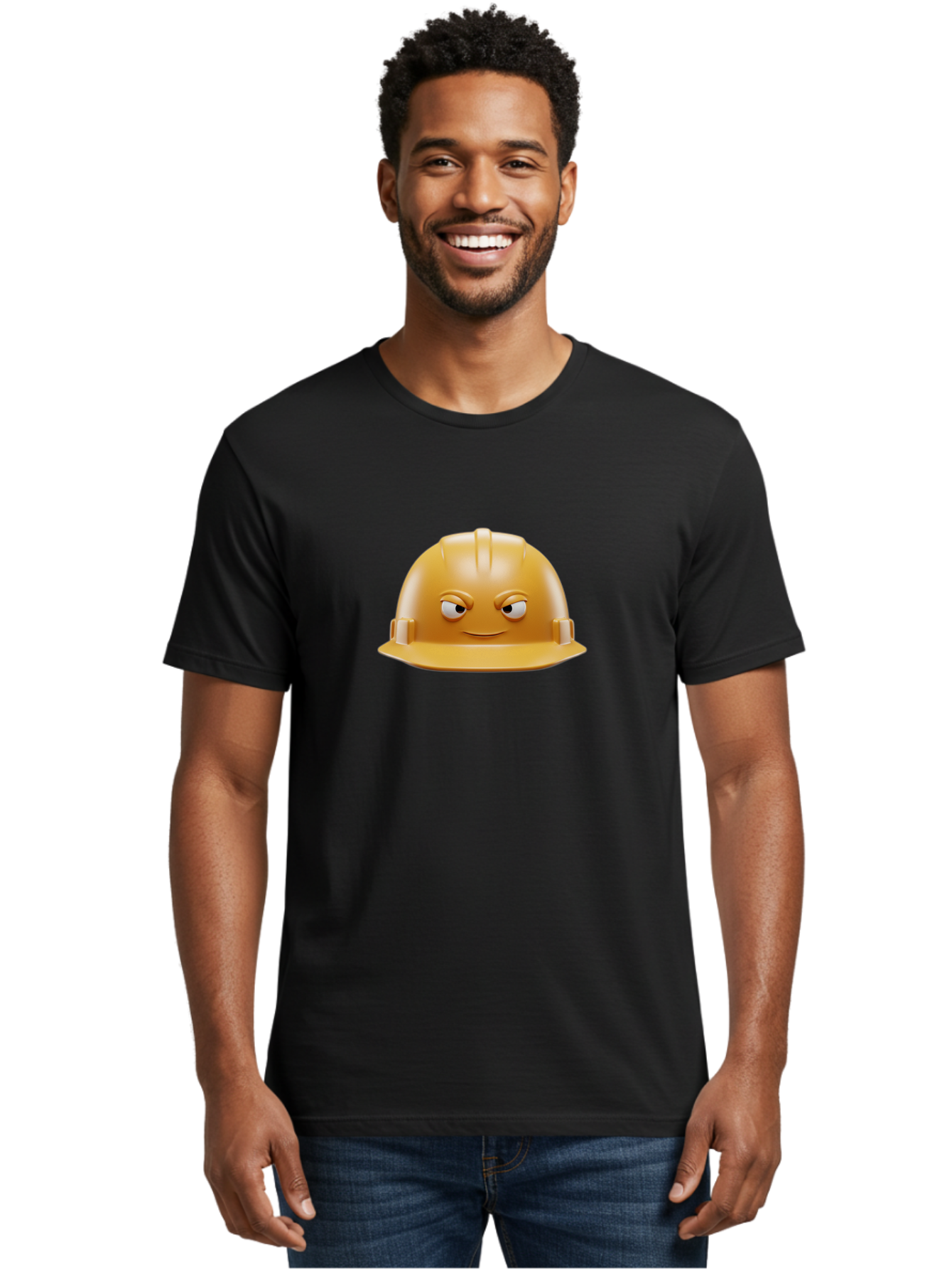 Smiling-Hard-Hat-1 Men'S Graphic Tee, 100% Cotton, Comfortable Casual Summer Wear, Machine Washable, Construction Hard Hat, Safety Helmet, Cartoon Character, Funny Face, Smiling Eyes, Building Industry, Workplace Safety, Security Gear, Bad643 16