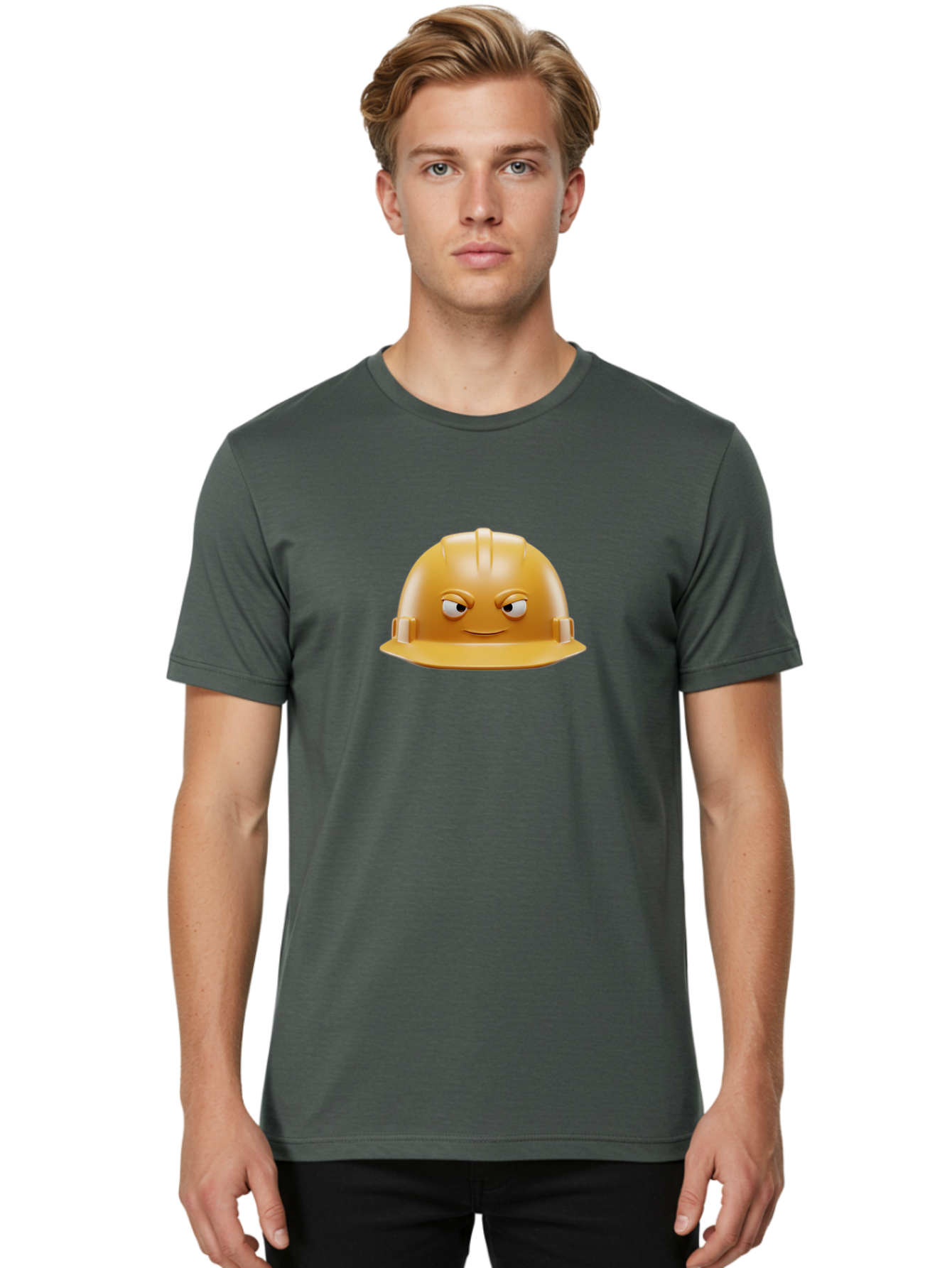 Smiling-Hard-Hat-1 Men'S Graphic Tee, 100% Cotton, Comfortable Casual Summer Wear, Machine Washable, Construction Hard Hat, Safety Helmet, Cartoon Character, Funny Face, Smiling Eyes, Building Industry, Workplace Safety, Security Gear, Bad643 17