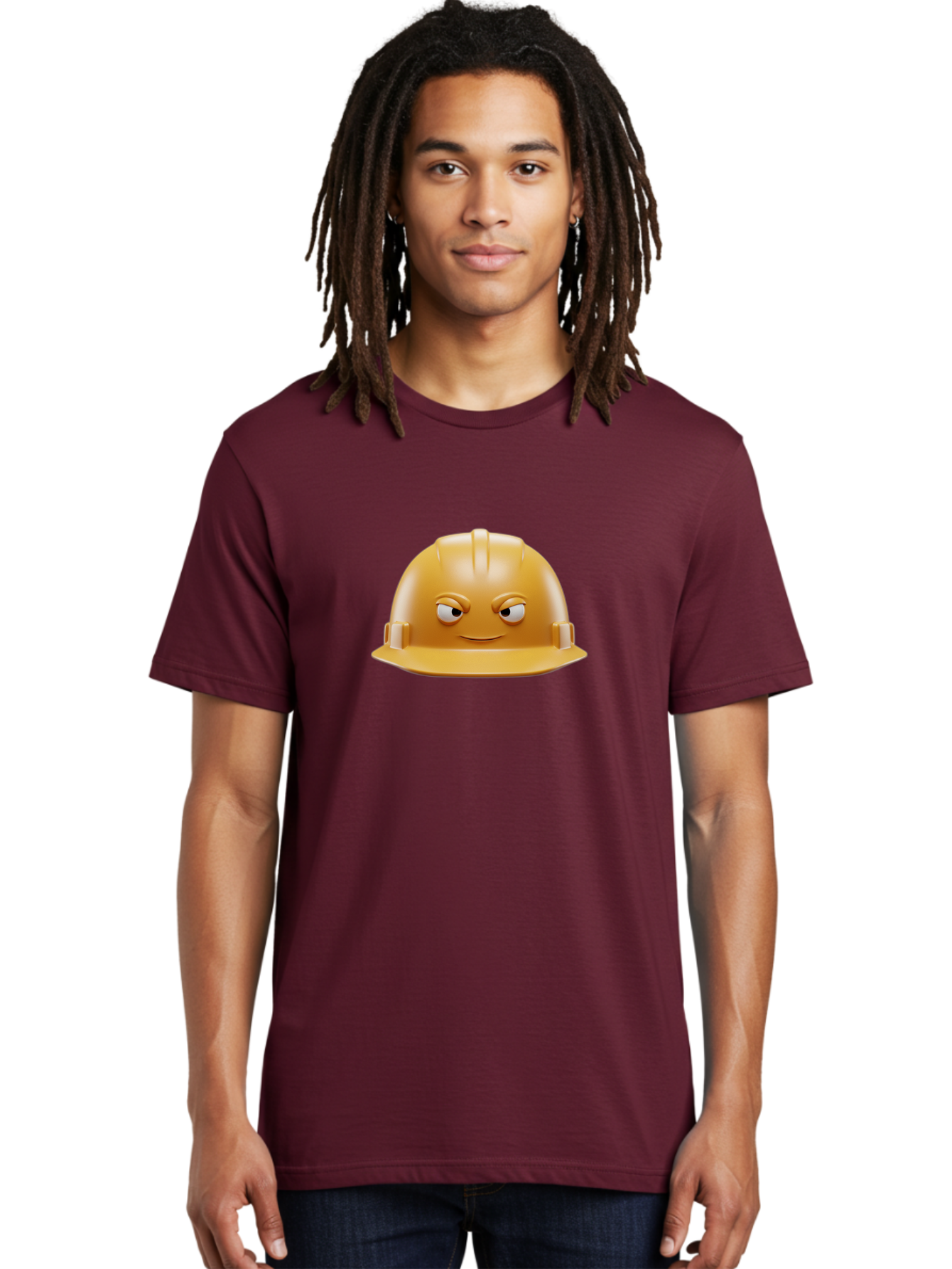 Smiling-Hard-Hat-1 Men'S Graphic Tee, 100% Cotton, Comfortable Casual Summer Wear, Machine Washable, Construction Hard Hat, Safety Helmet, Cartoon Character, Funny Face, Smiling Eyes, Building Industry, Workplace Safety, Security Gear, Bad643 29